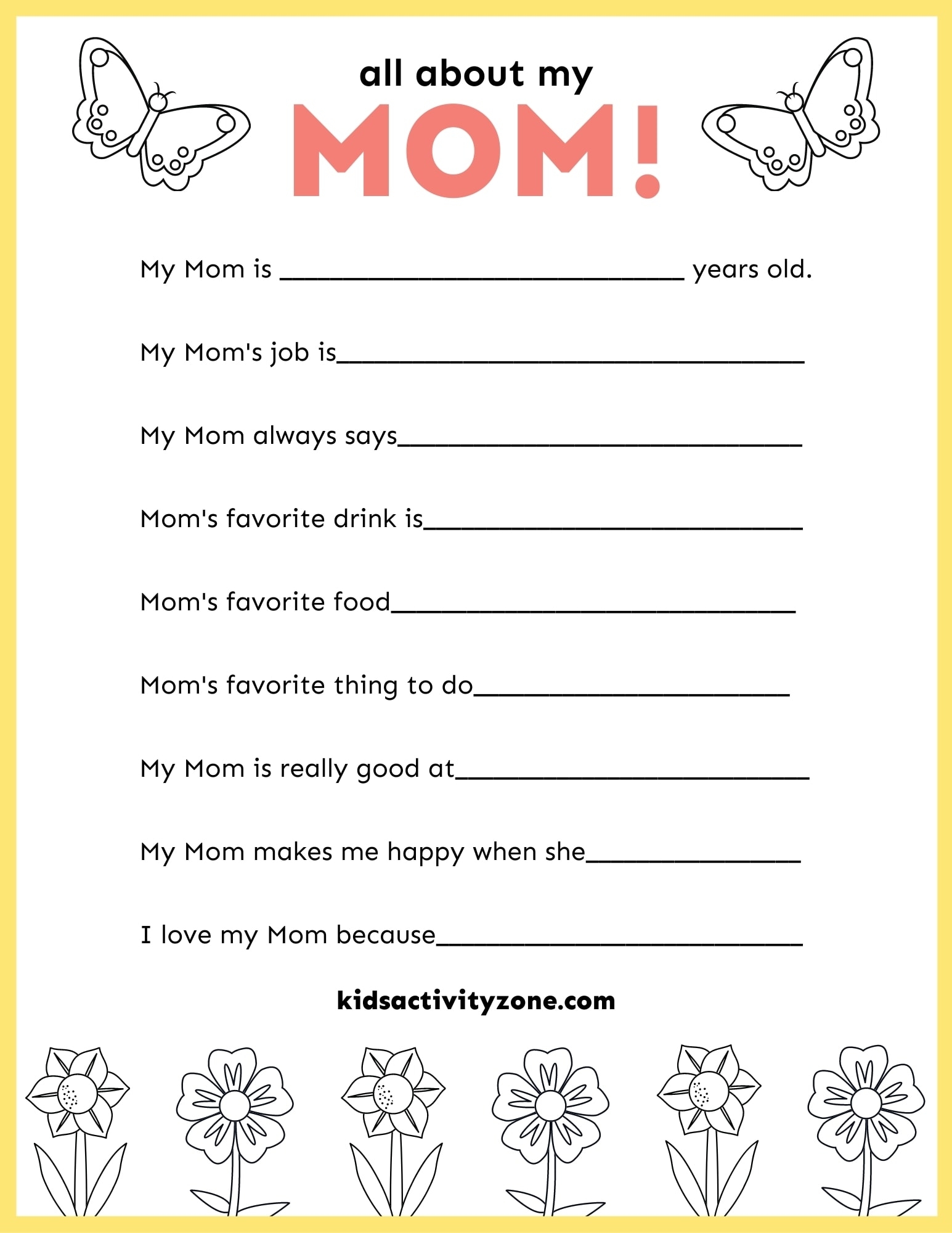 All About My Mom Printable Worksheet