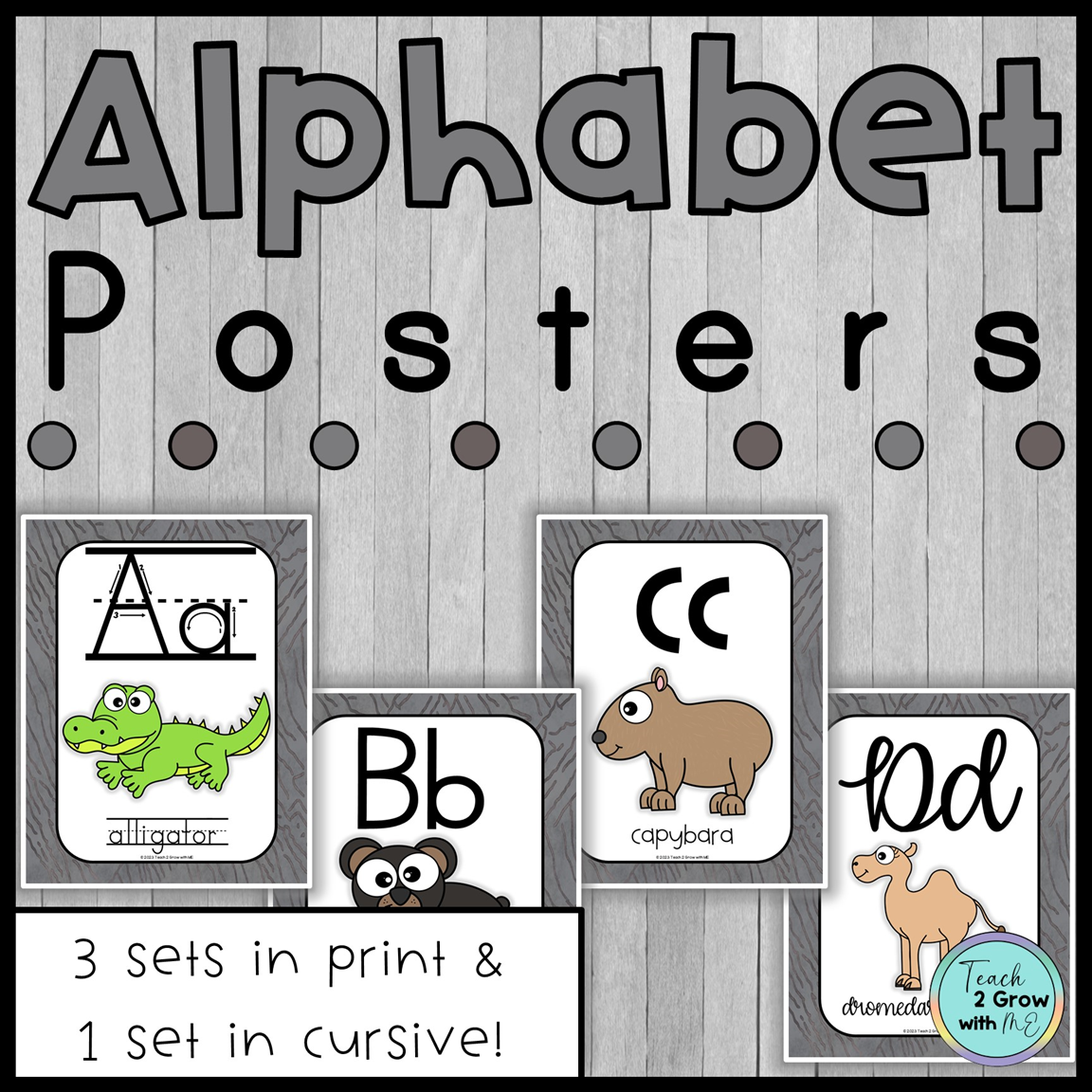 Alphabet Posters Zoo Animals A Z With Elephant Print Border Classroom Decor Set 1 Made By Teachers
