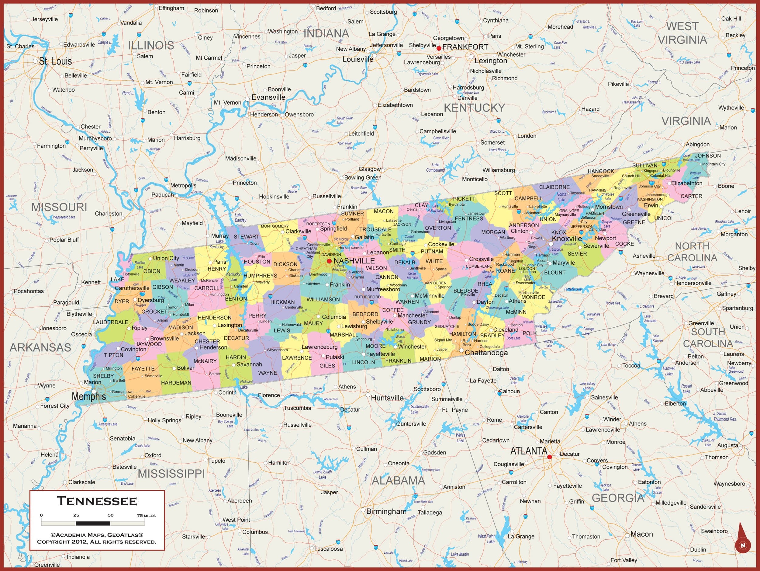 Printable Tennessee State Map