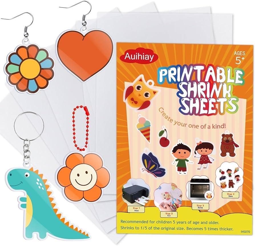Amazon Auihiay 6 Pieces Printable Shrink Plastic Sheets Shrink Paper For Inkjet Printer Shrink Dink Sheets For Kids Shrinky Art And DIY Keychain Making For Easter Decoration And Mother s Day Gift