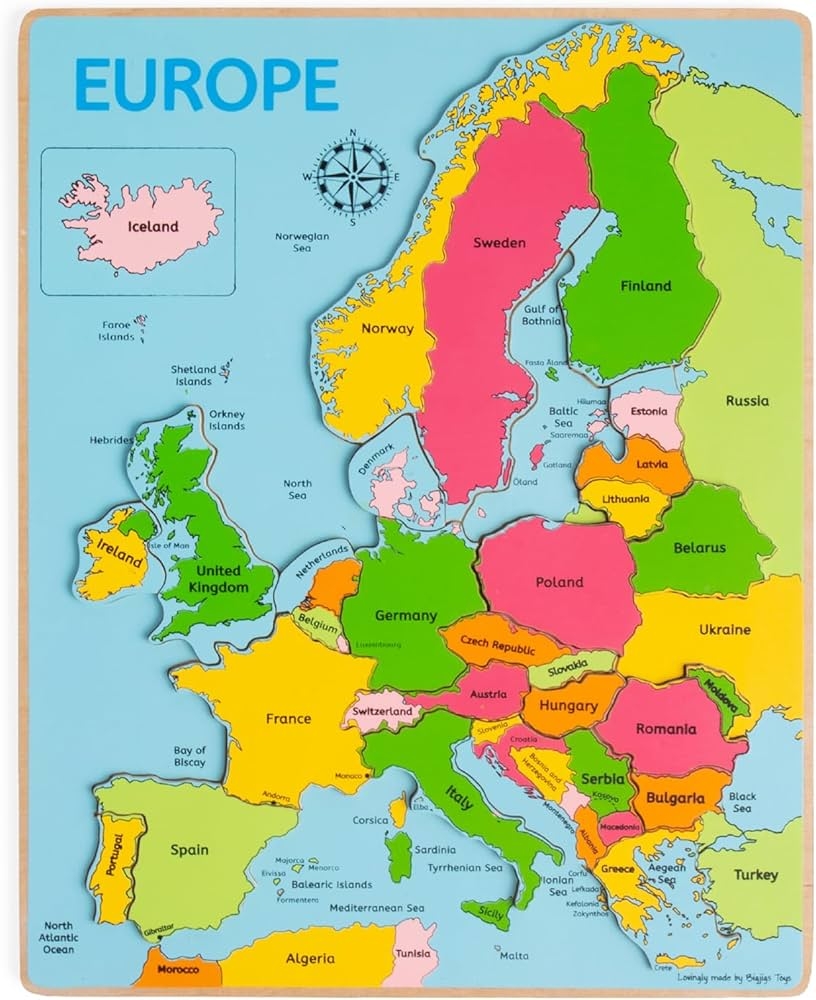 Amazon Bigjigs Toys Europe World Map Puzzle Wooden Jigsaw For Kids 25 Piece Set Educational Montessori Games For Children To Learn About Countries Geography Gifts For 3 Year