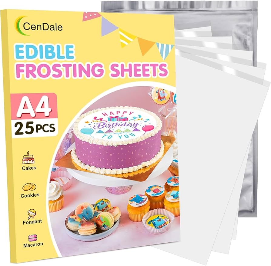 Amazon CenDale Edible Frosting Sheets A4 25 Pcs Icing Sheets Edible Paper For Cake Printable Sugar Sheets For Printing Edible Image Sheets Edible Printer Paper For Cake Toppers Cookies 11 7 x8 3 Grocery