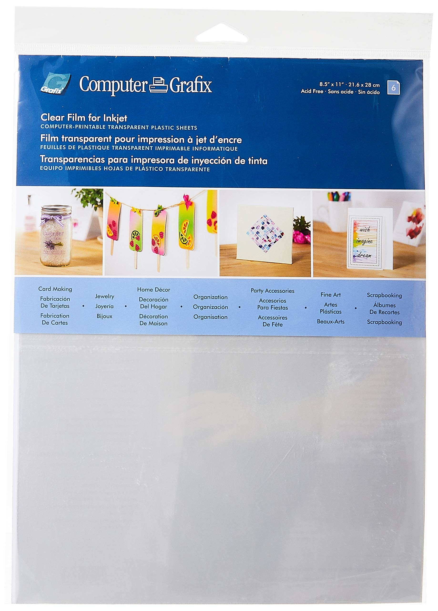 Amazon Computer Grafix Ink Jet Film Printable Film For Creating Custom Overlays Journals Window Effects Stickers Photos Jewelry And More Ink Jet Printers Only 8 5 X 11 Clear 6 Pack 