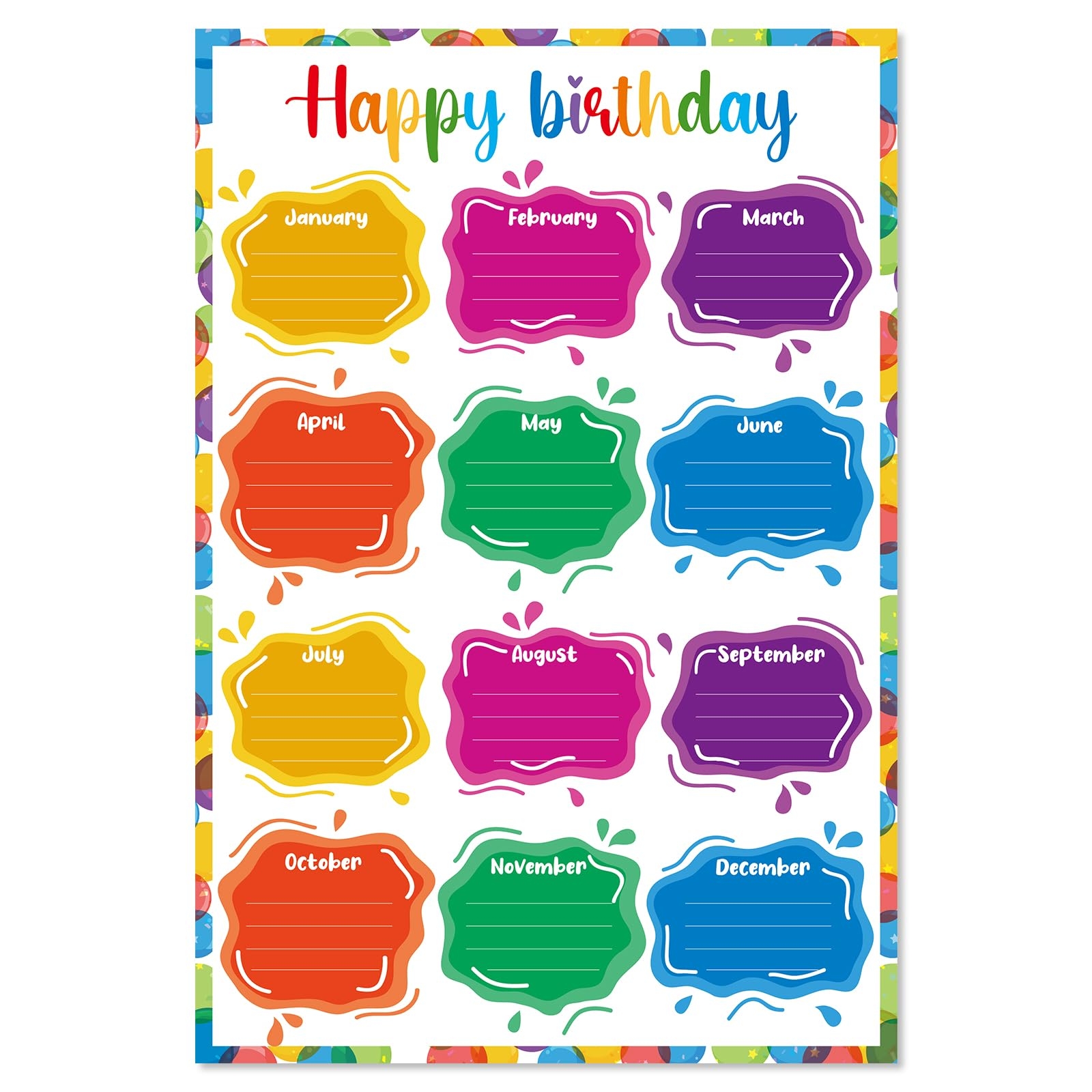 Amazon D4DREAM Happy Birthday Chart Poster Confetti Birthday Poster For Classroom Watercolor Classroom Birthday Chart Colorful Birthday Posters 