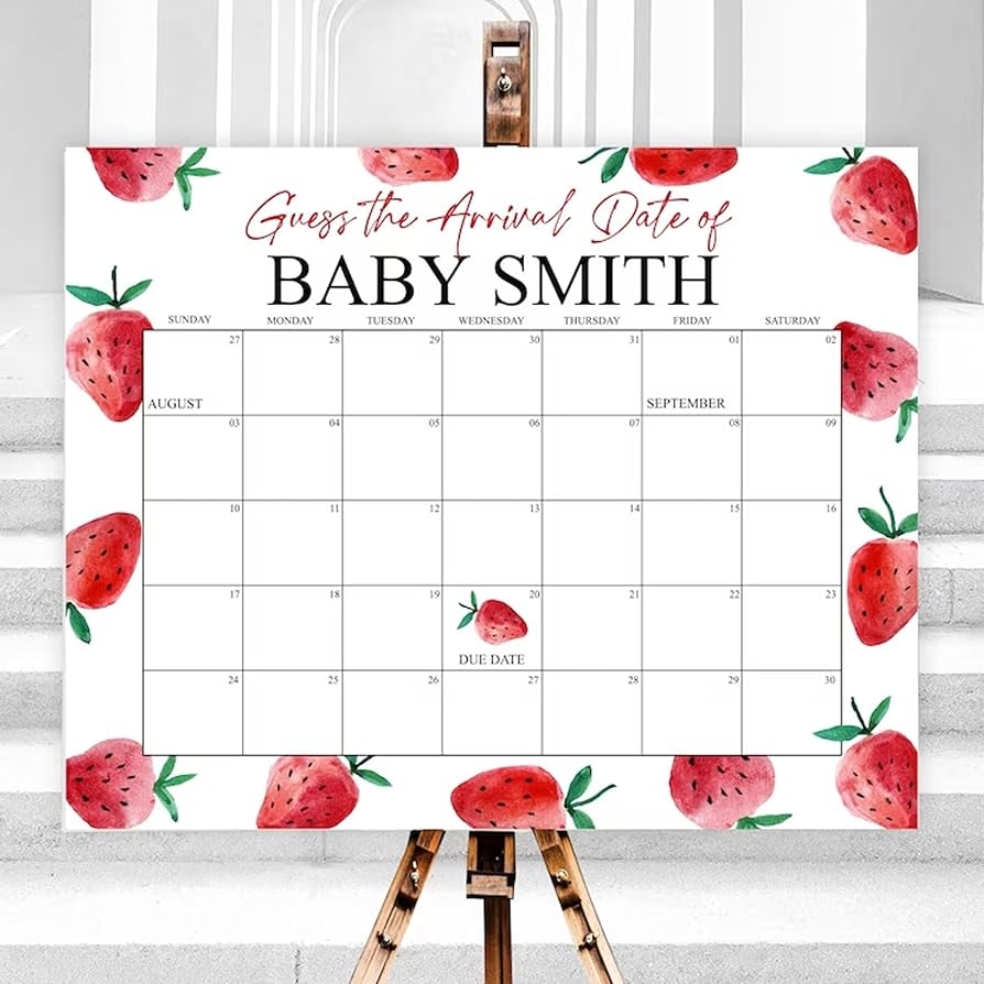 Amazon Editable Strawberry Baby Due Date Calendar Game Guess Baby s Birth Date Baby Shower Due Date Guessing Game Sign Personalized Baby Due Date Calendar Game Sign Baby Arrival Calendar Game