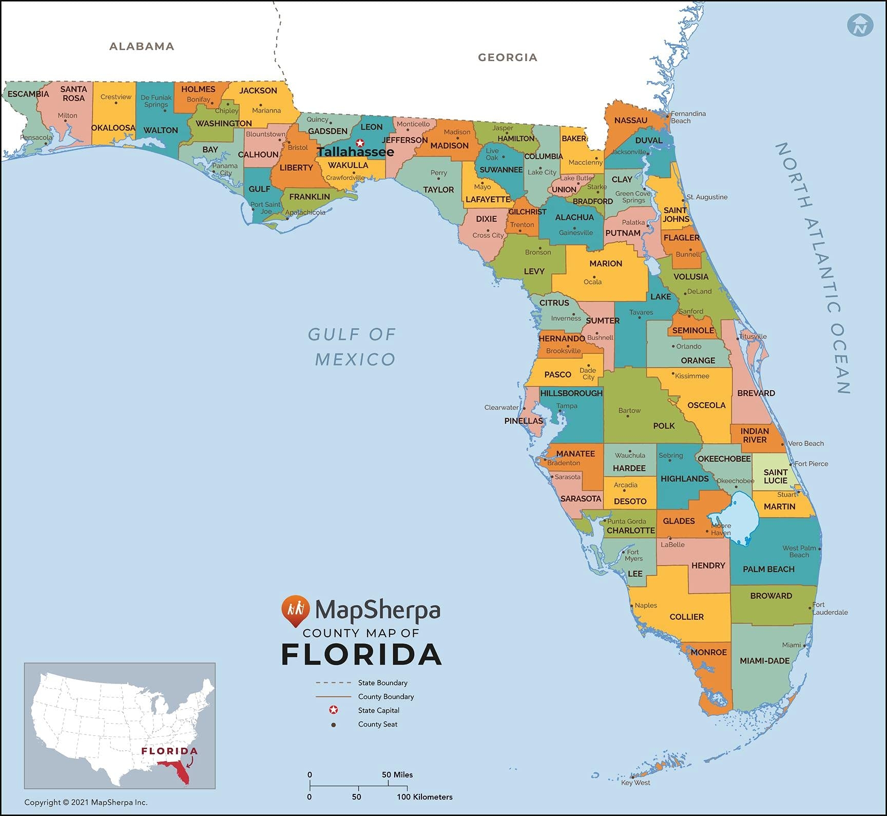 Amazon Florida Counties Map Standard 36