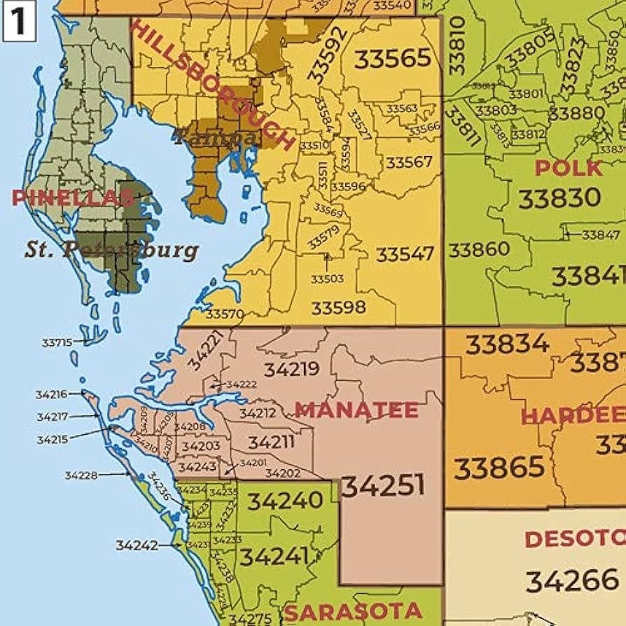 Amazon Florida ZIP Code Map With Counties Standard 36