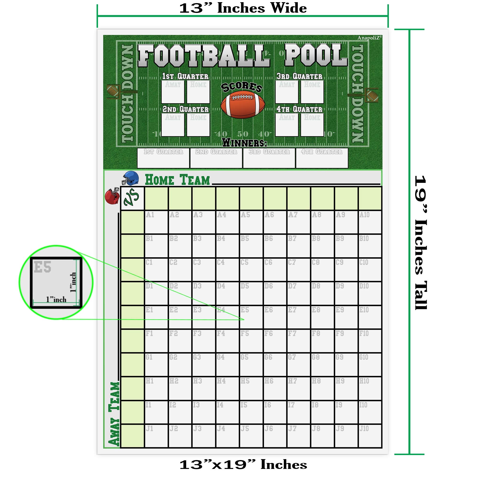Amazon Football Squares Pool Board 13 X 19 Inch Large Size Office Party Pool Poster Big Game Party Decorations Football Super Game Bowl Party Pool Poster Anapoliz Home Kitchen