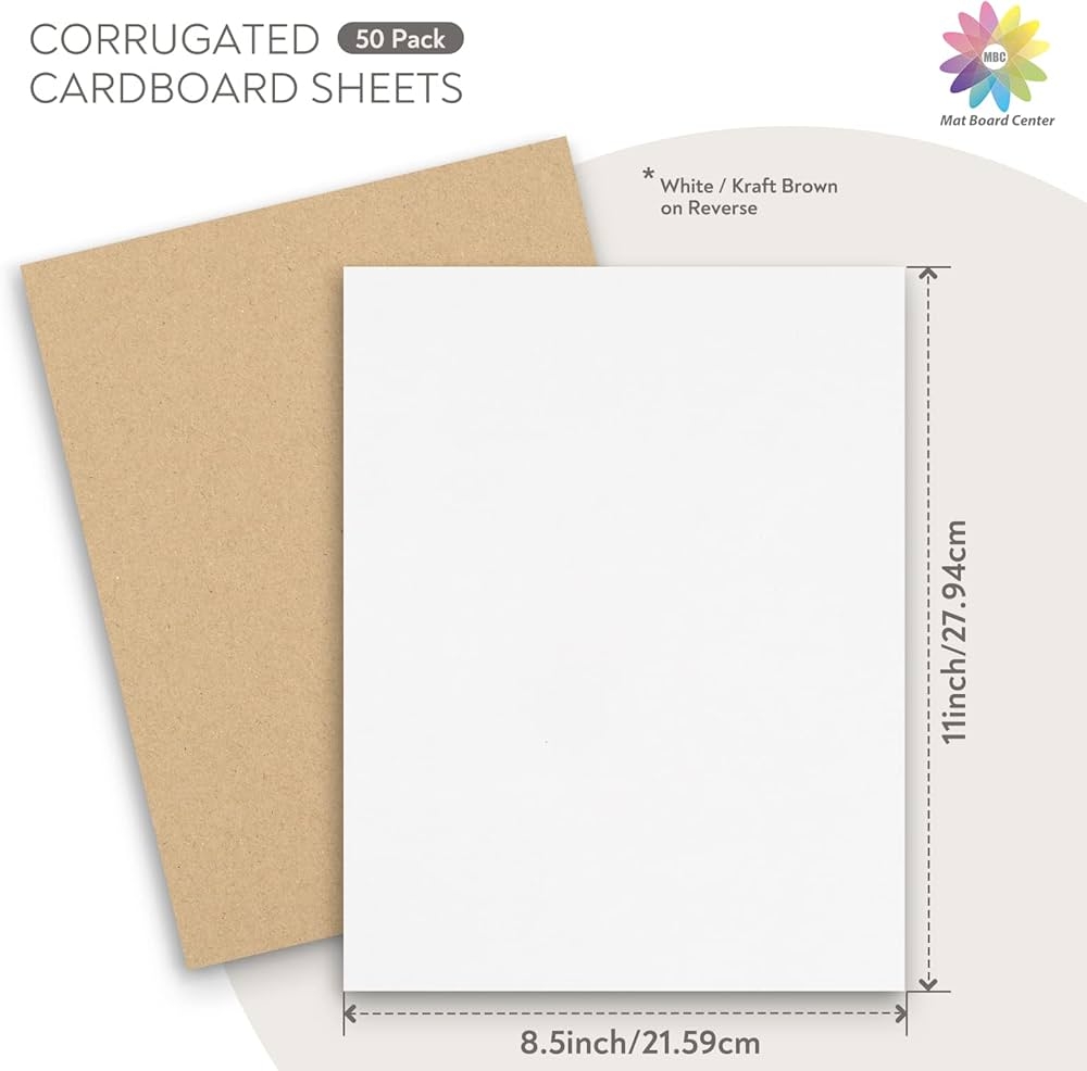 Amazon Mat Board Center 50 Pack 8 5x11 Corrugated Cardboard Sheets 1 16 Inch Thick Flat Cardboard Inserts For Mailing Packaging Shipping Card Board For Craft White On One Side Office Products