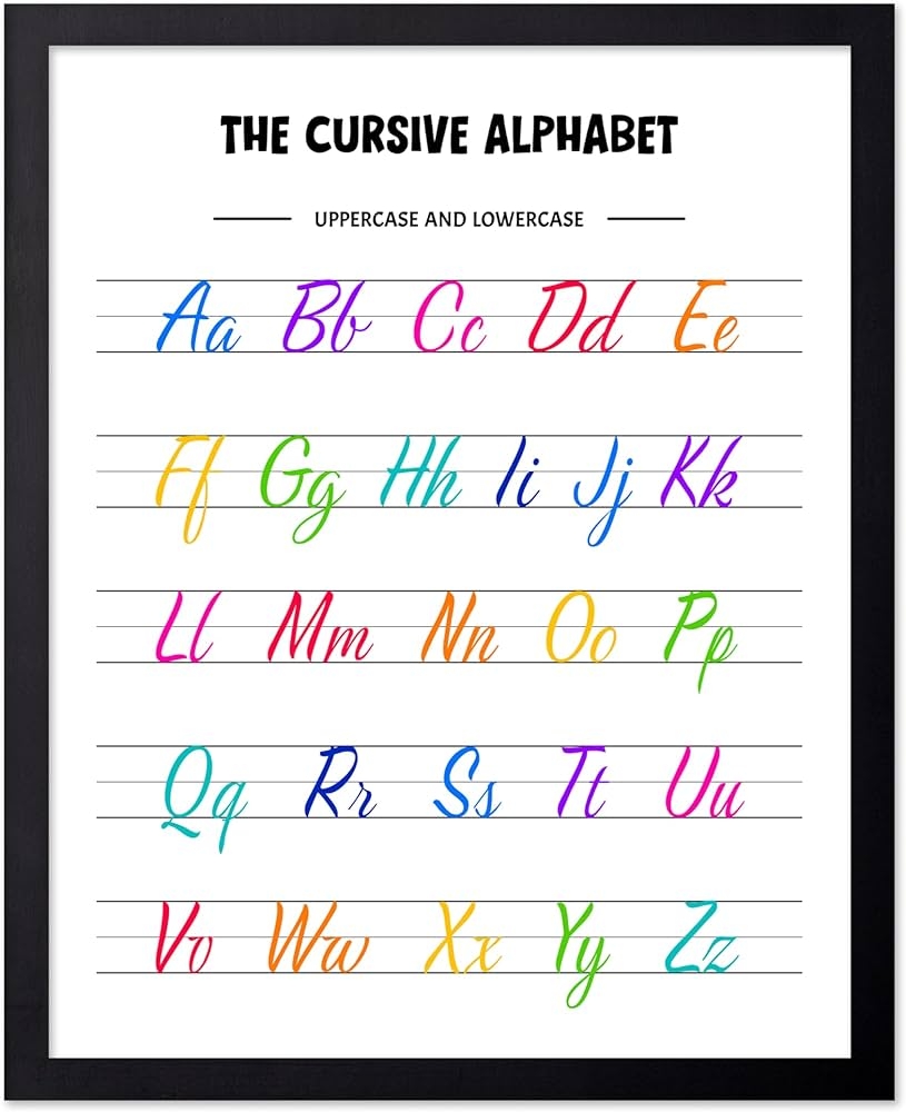 Amazon Poster Master Cursive Alphabet Poster Cursive Handwriting Chart Print Typography Design Educational Homeschool Art Preschool Illustration Kid s Room Or Classroom Decor 8x10 Black Framed Posters Prints