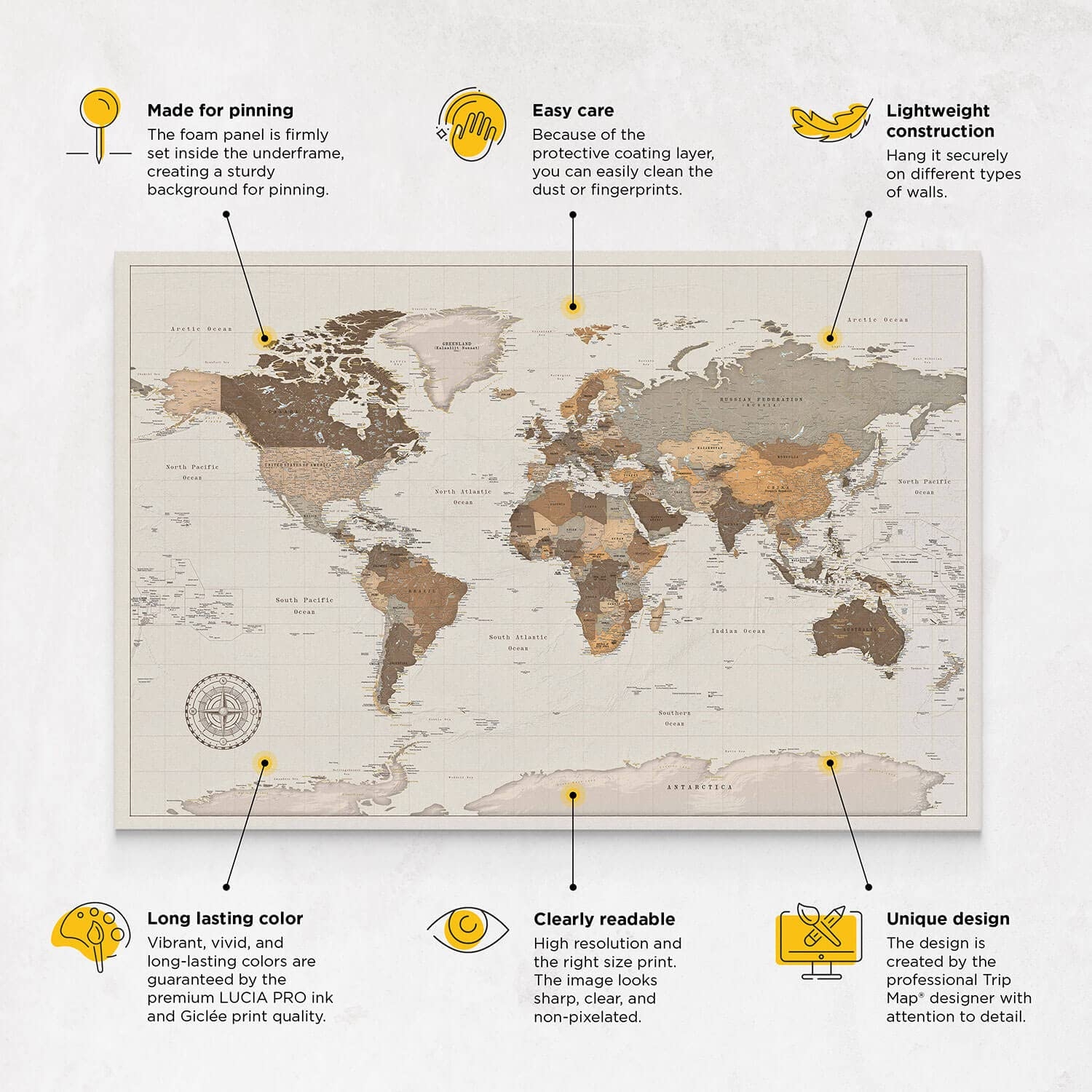 Amazon Push Pin Travel Map Detailed World Map With Pins Canvas Pinboard Map To Hang Pin Mark Places You ve Been Options To Personalize Medium 39 3x27 5 In 