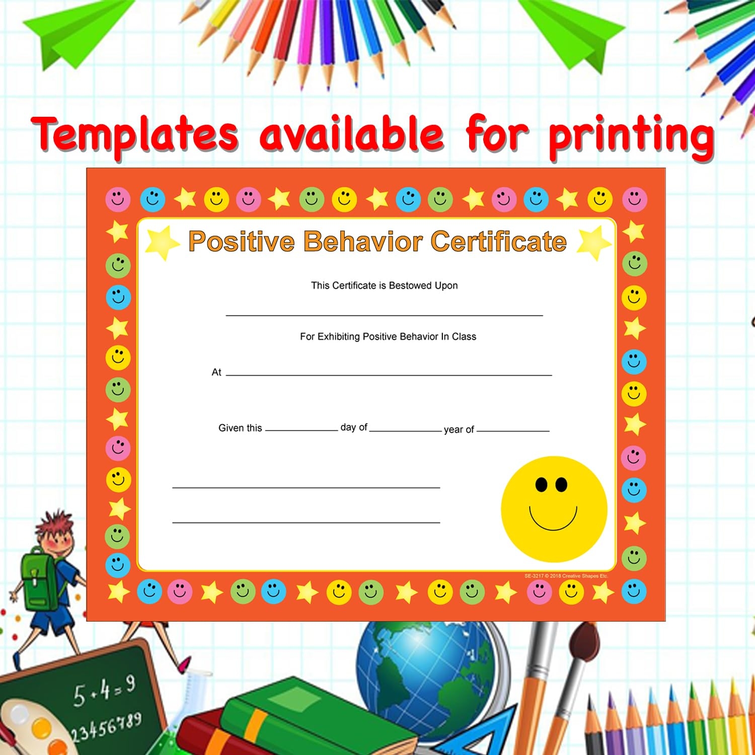 Amazon SHAPES ETC 30pcs Positive Behavior Recognition Certificates 11inx8 5in Colorful Award Kids Student Graduations Moving Up Ceremonies Achievement Days Banquets Academic Competitions USA Made Office Products