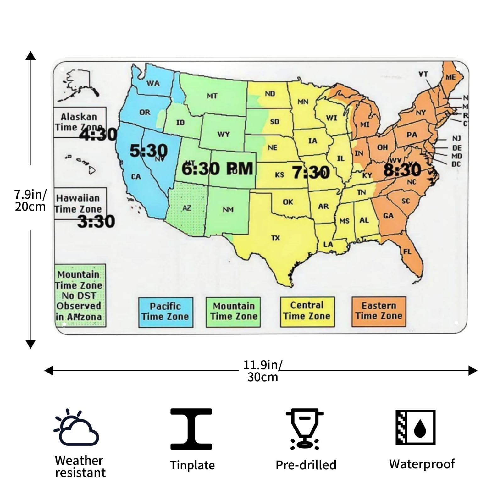 Amazon Us Time Zone Map Retro Funny Metal Sheet Signs Wall Decoration Size 8 X 12 Home U0026 Kitchen