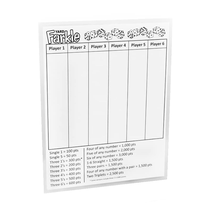 Printable Farkle Score Sheet