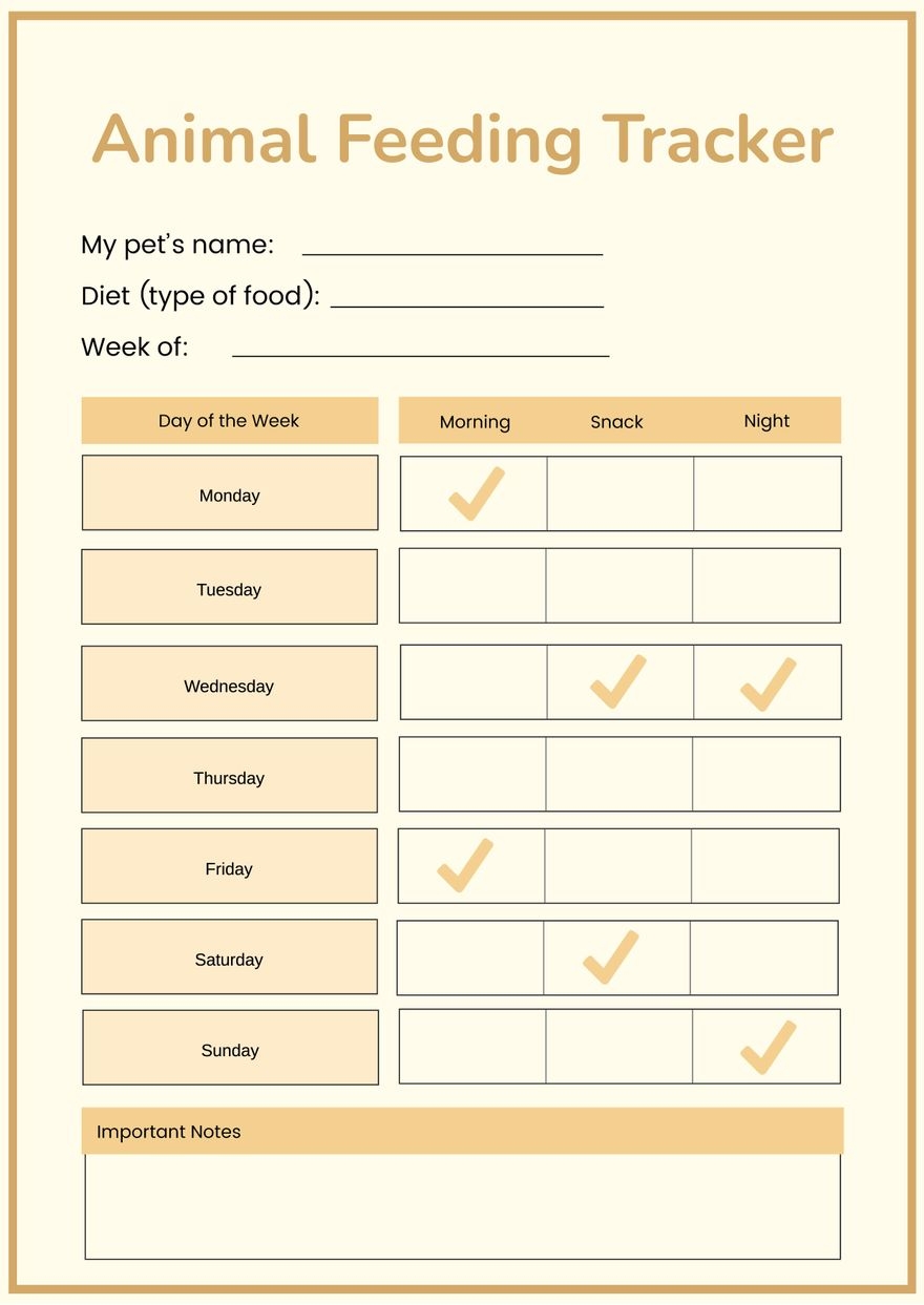 Animal Feeding Chart In Illustrator PDF Download Template