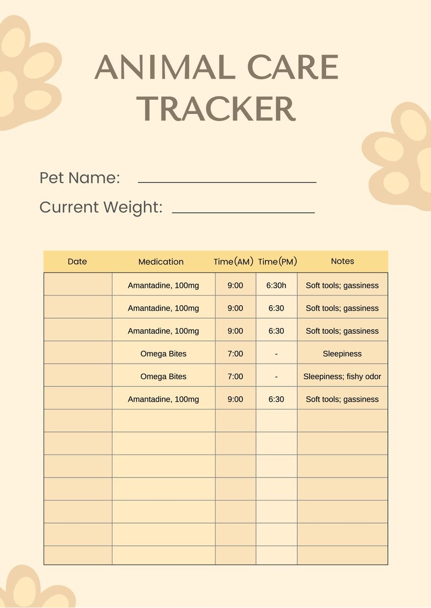 Animal Feeding Chart In Illustrator PDF Download Template