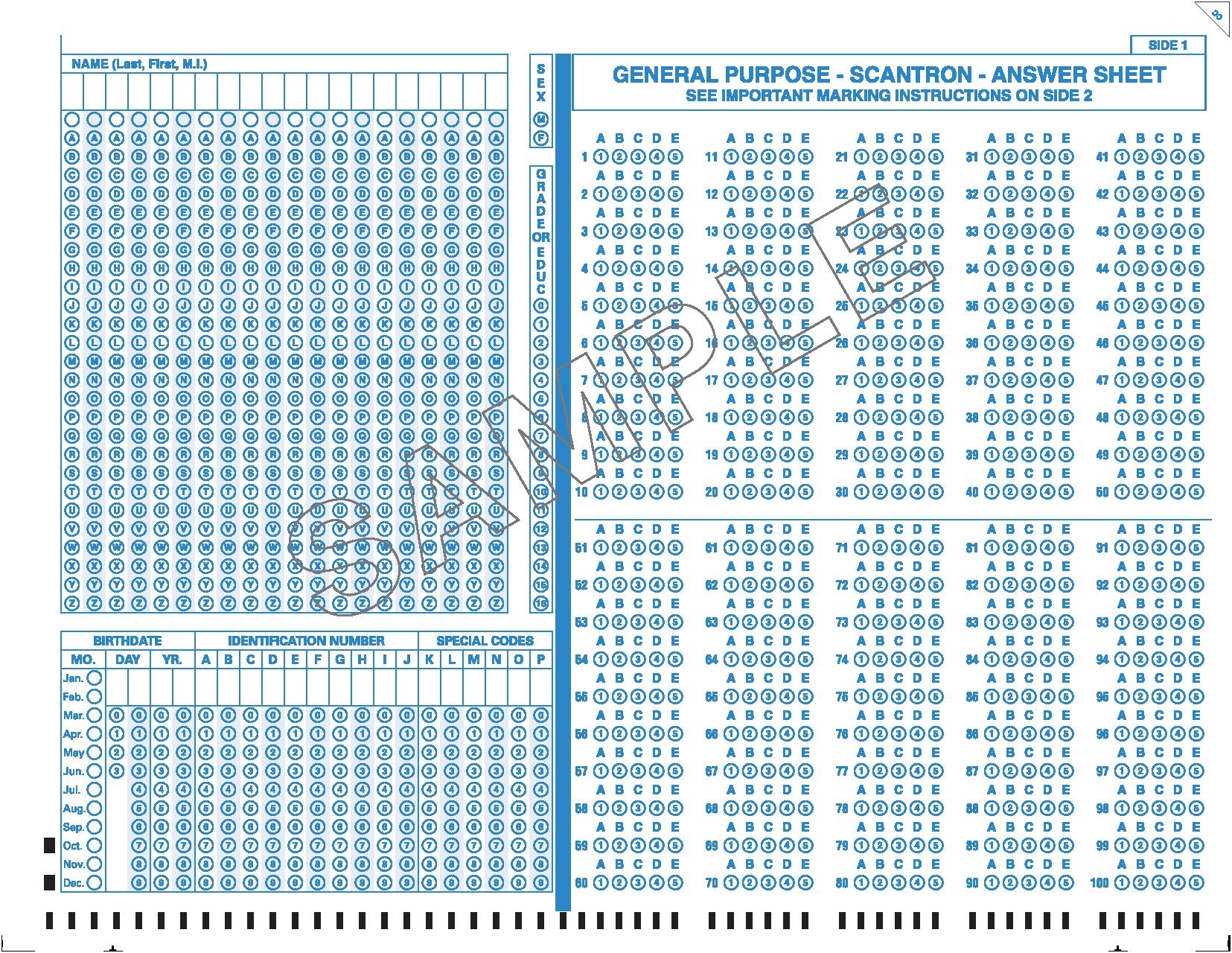 Printable Scantron Sheet Pdf