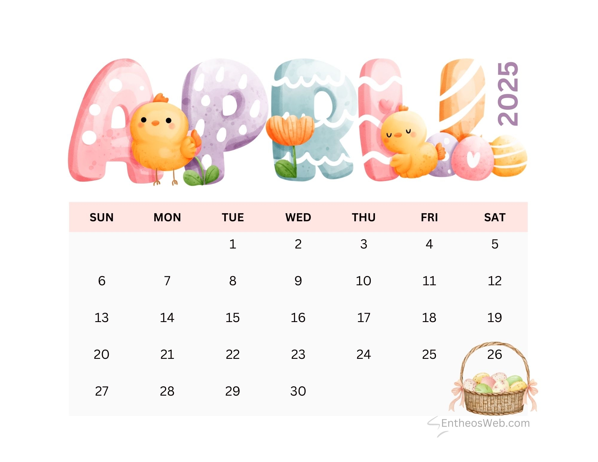 Free April Printable Calendar