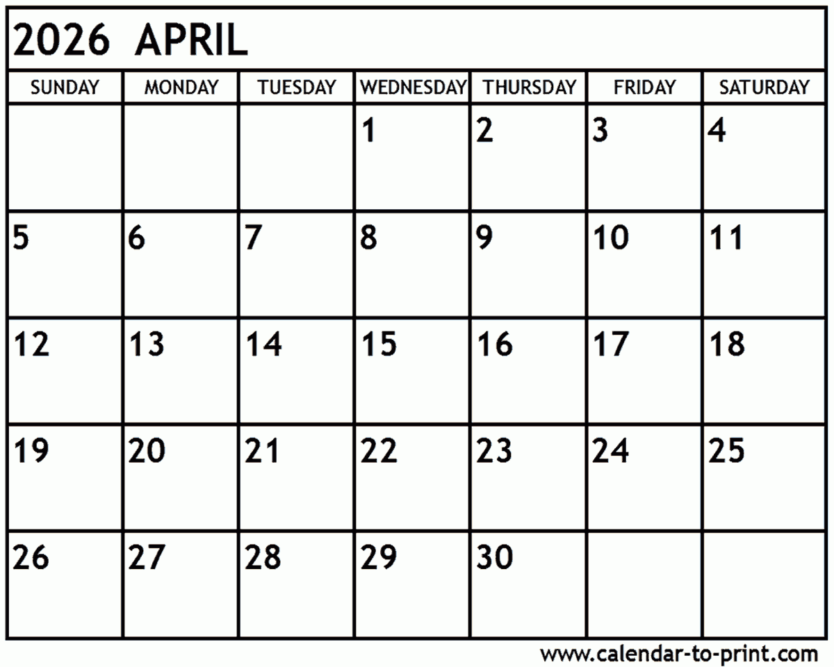 Printable Calendar March April 2026