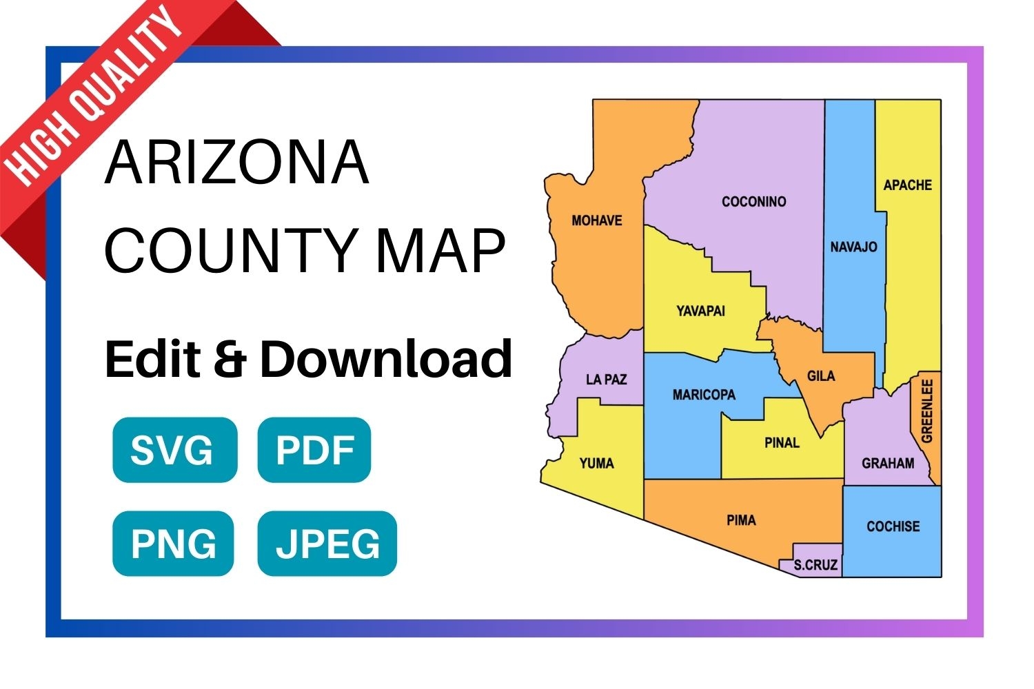 Arizona County Map Editable Printable State County Maps