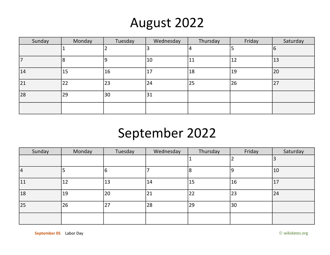 August And September 2022 Calendar WikiDates