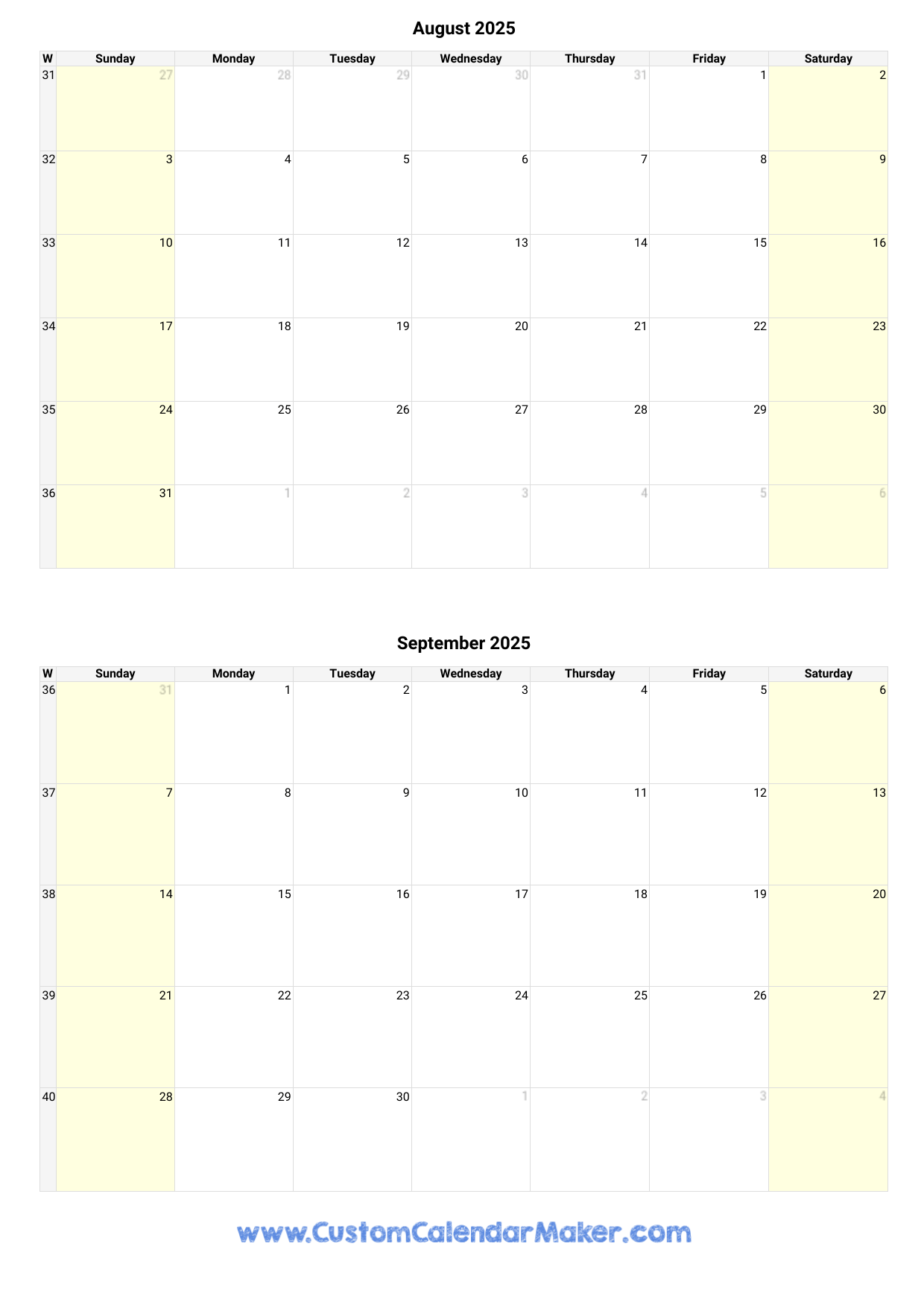 August And September 2025 Calendar Custom Calendar Maker