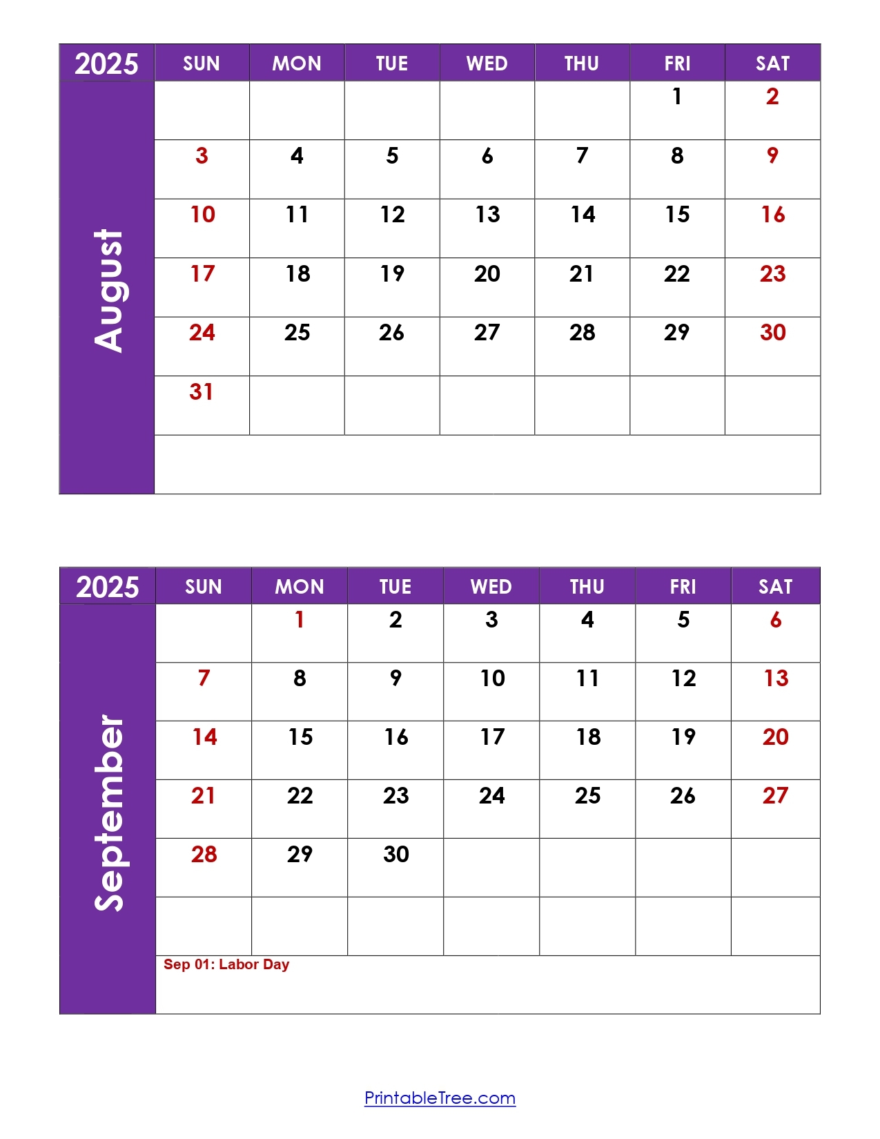 August And September 2025 Calendar Printable PDF Two Months Calendar