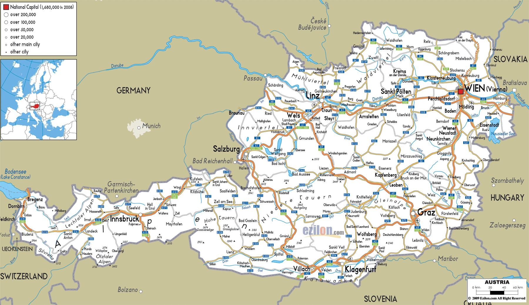 Austria Cities Map Detailed Map Of Austria With Cities Western Europe Europe 