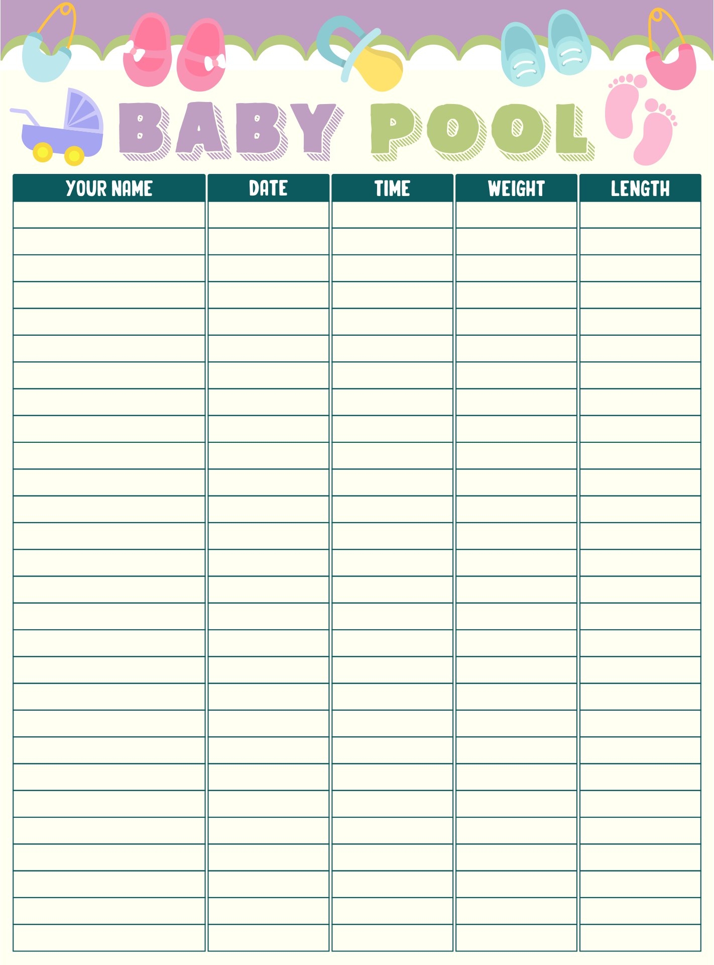 Free Printable Baby Pool Chart