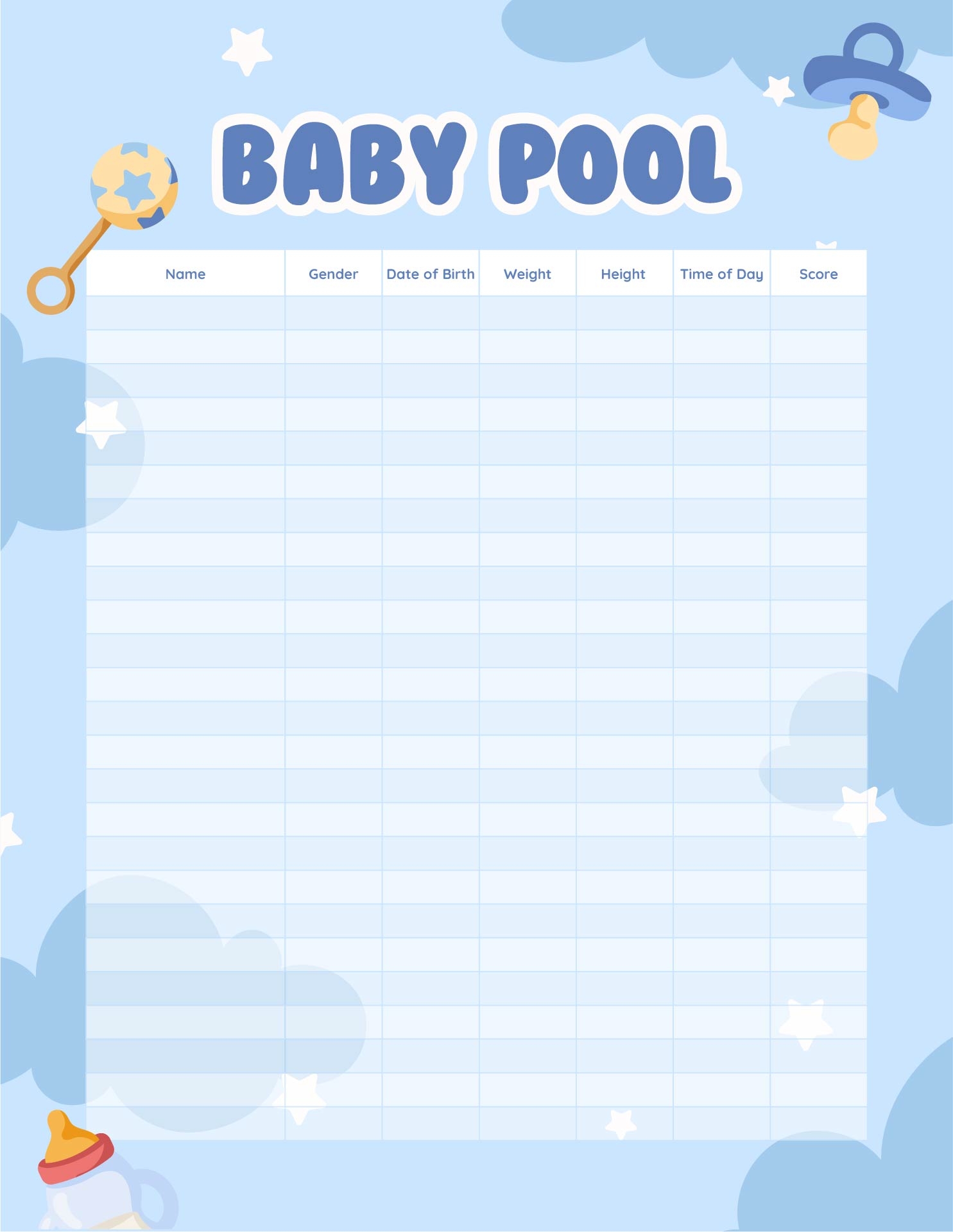 Baby Betting Pool Template 10 Free PDF Printables Printablee
