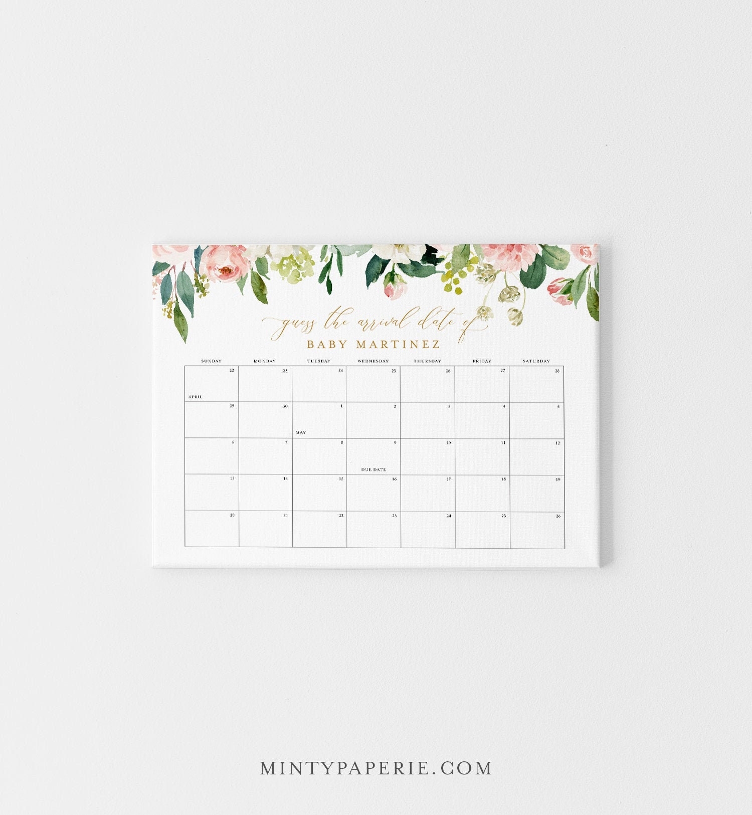 Baby Due Date Sign Guess The Birthday Baby Shower Game Baby Calendar Printable Editable Template Instant Download Templett 043 101GDD