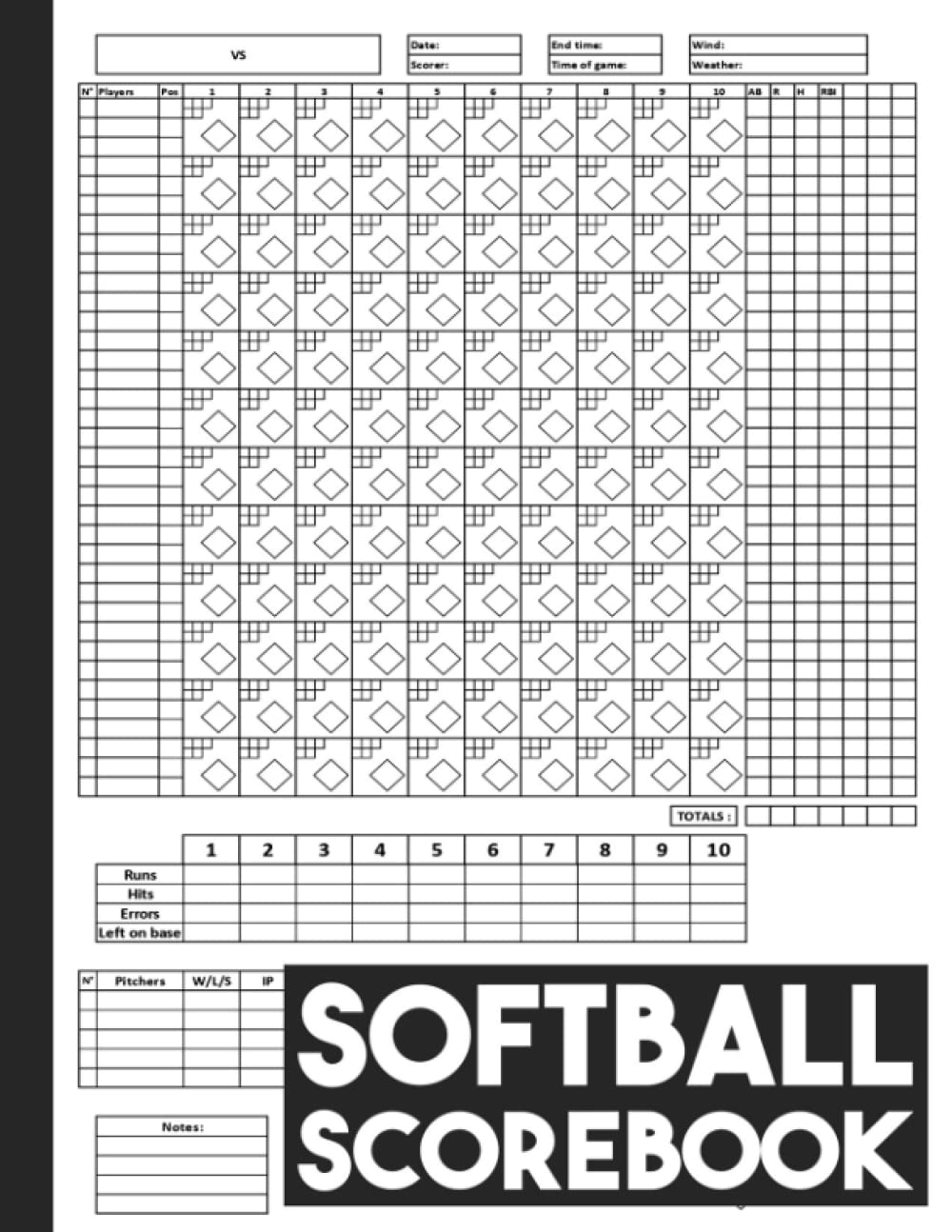 Baseball Softball Scorebook Simple Baseball Softball Scorekeeper Book Baseball Softball Score Sheet 100 Games 12 Players Large Print 8 5 X 11 Inches 