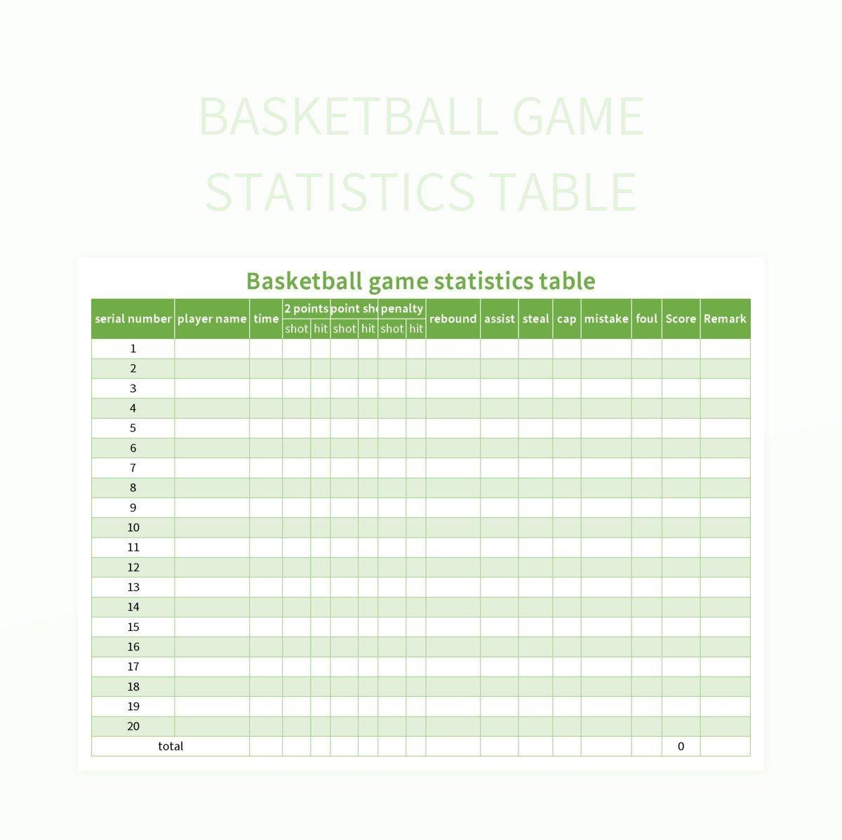 Printable Stat Sheet For Basketball