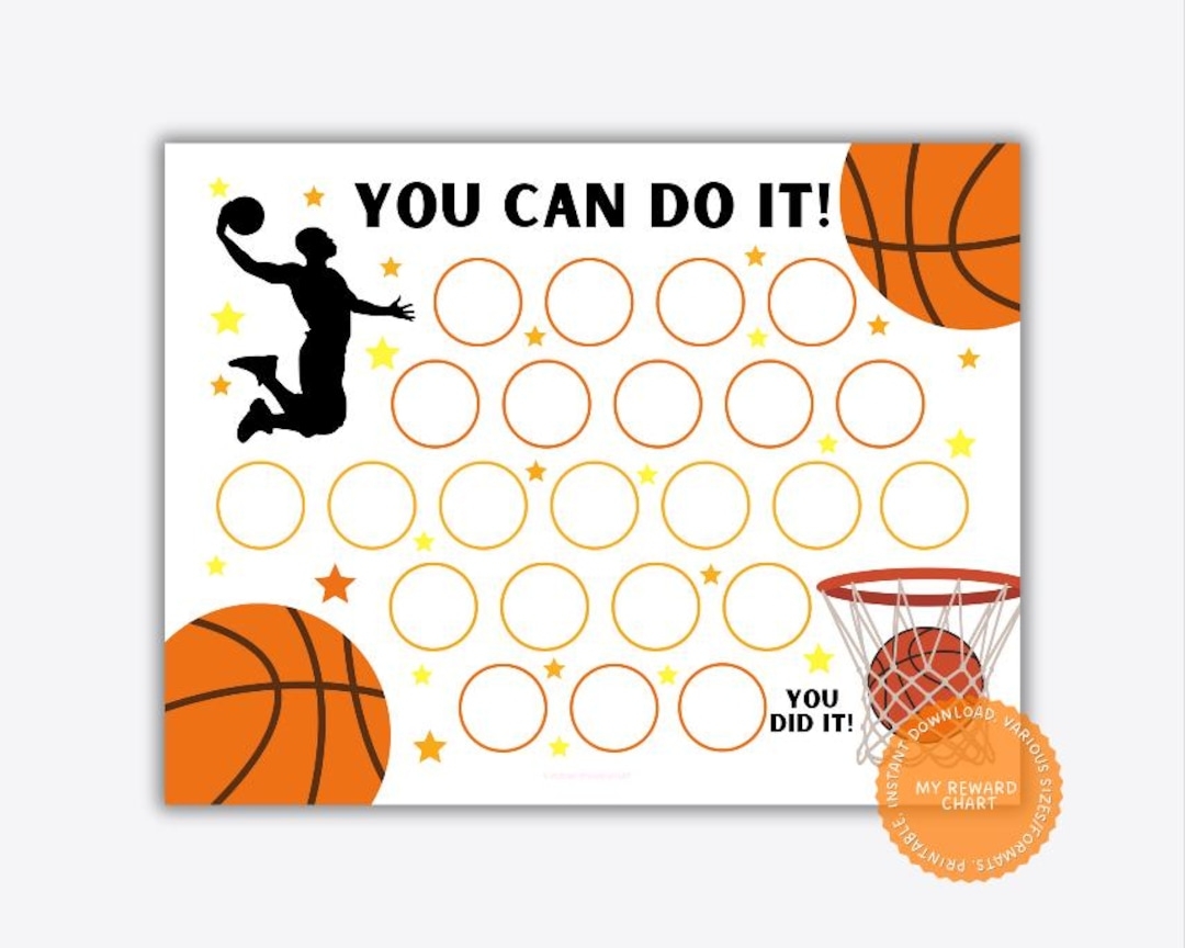 Basketball Reward Chart Kids Behavior Potty Training PDF PNG JPG Etsy