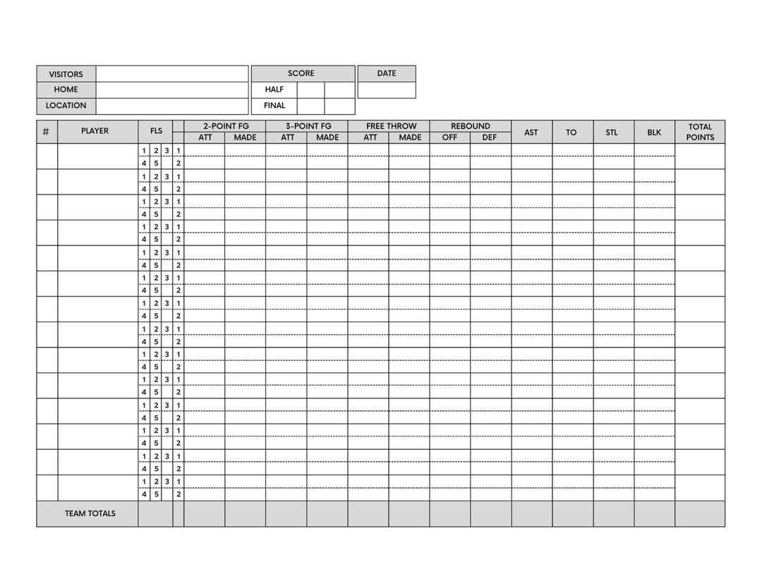 Basketball Statistic Score Sheet Basketball SVG Etsy