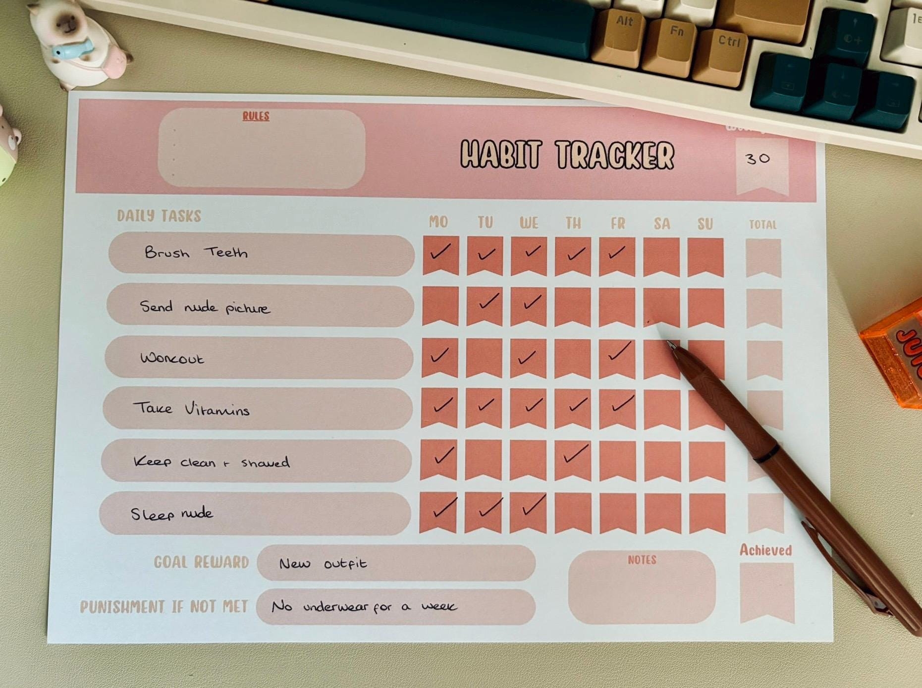 BDSM Weekly Chore Chart Punishments And Rewards Tracker digital Download Etsy