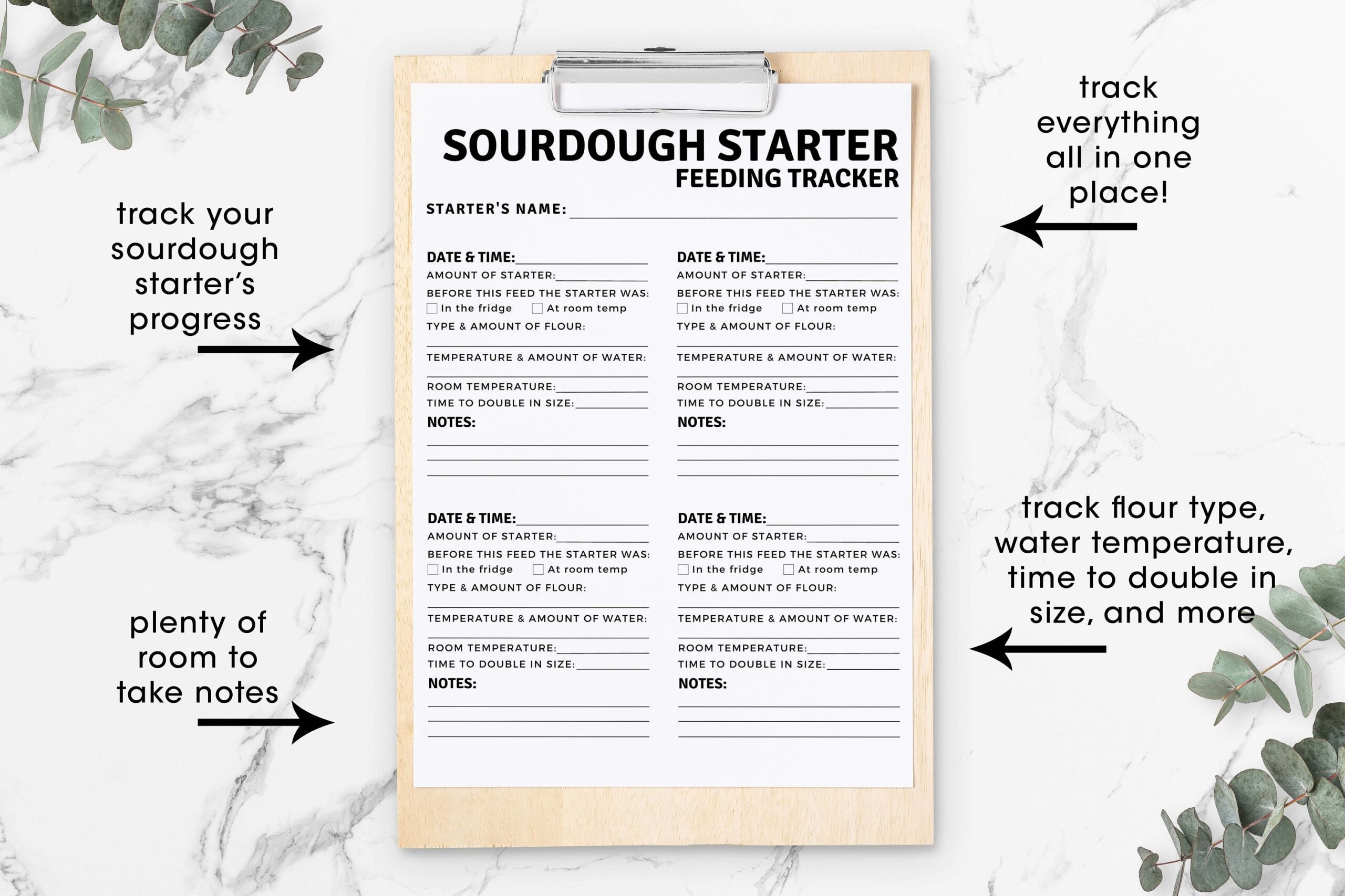 Sourdough Starter Chart Printable