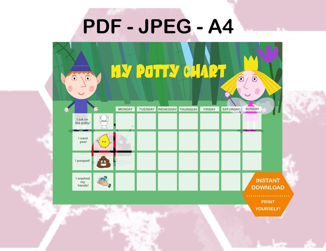 BEN And HOLLY Potty Training Rewards Chart Printable For Girls And Boys Children s Sticker Chart Instant Download Fairies And Elfs Etsy