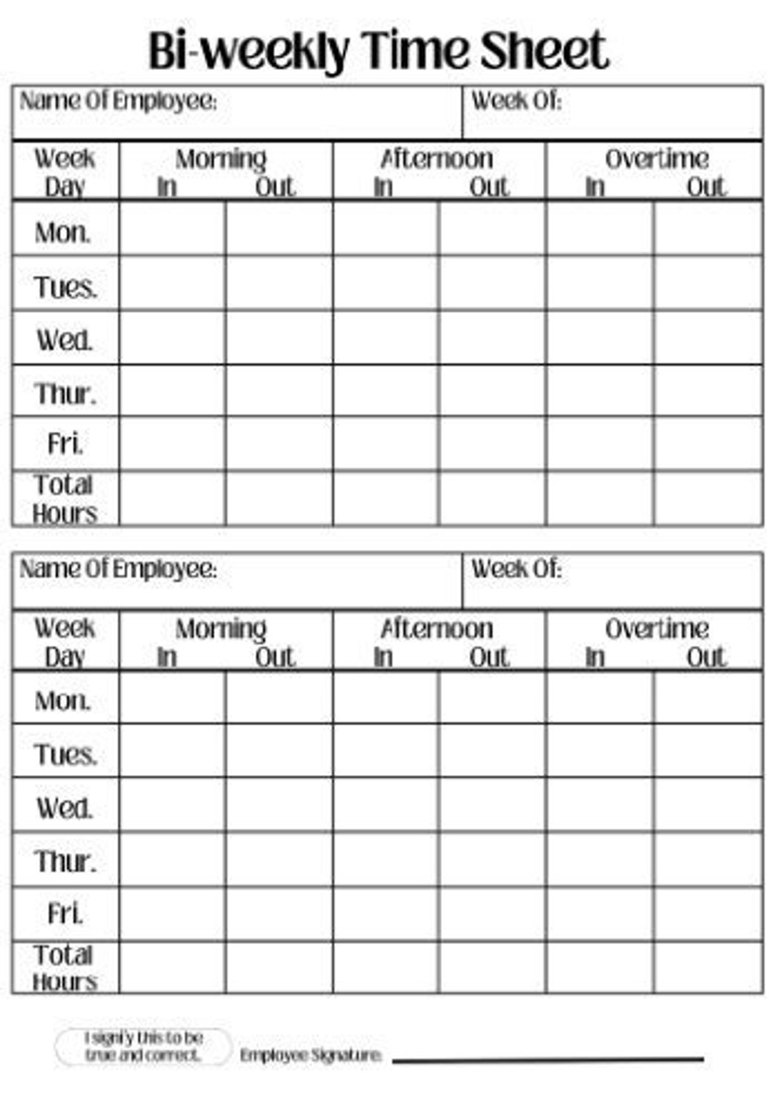 Printable Time Sheets Bi Weekly