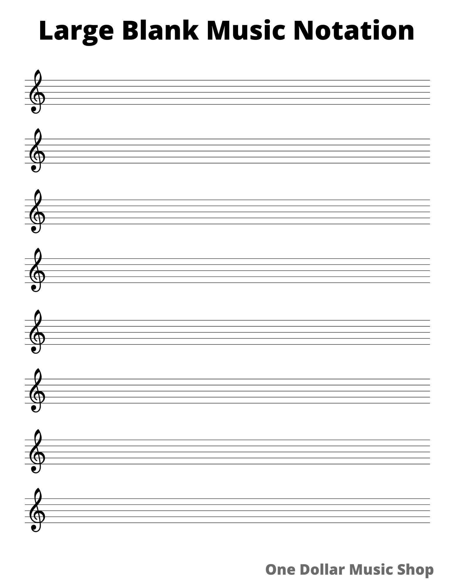 Big Blank Music Notation Sheet Printable Staff Paper instant Download Large Print Etsy