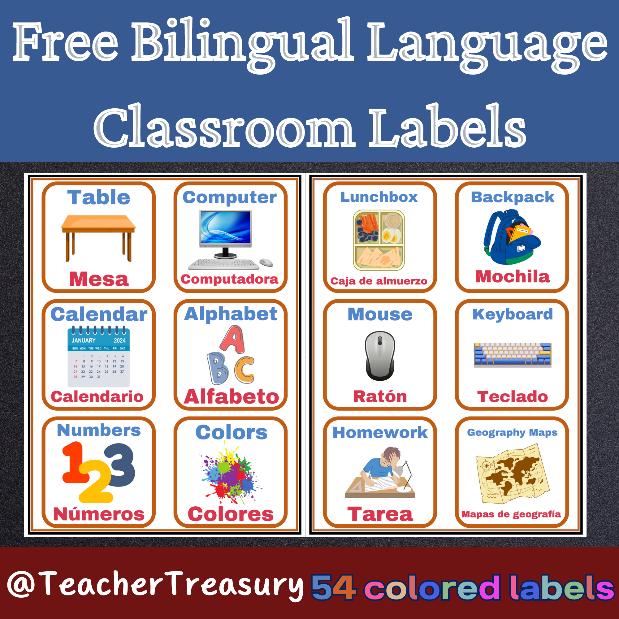 Bilingual Language Classroom Labels With Pictures Spanish And English Made By Teachers