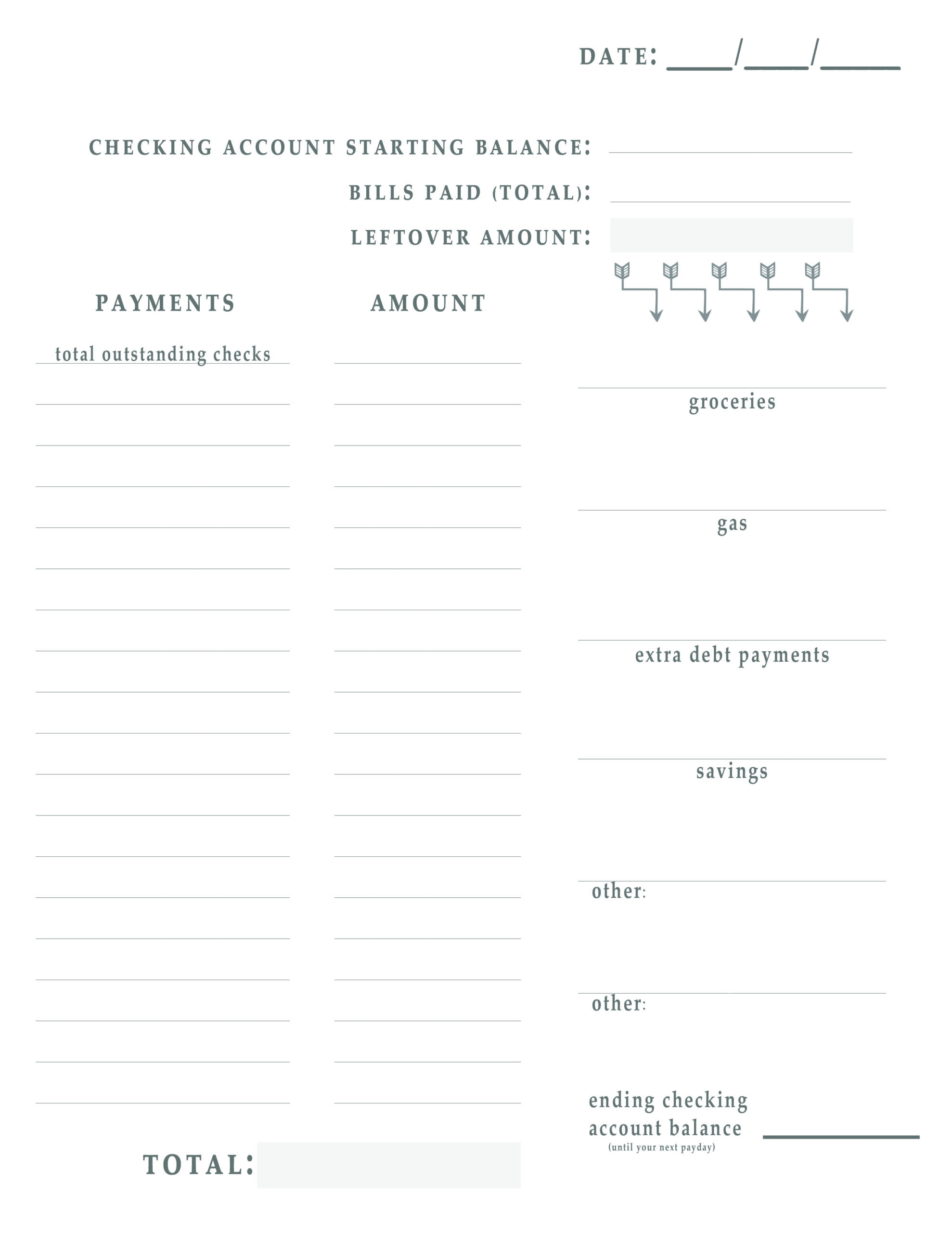 Bill Pay Worksheet FREE Printable