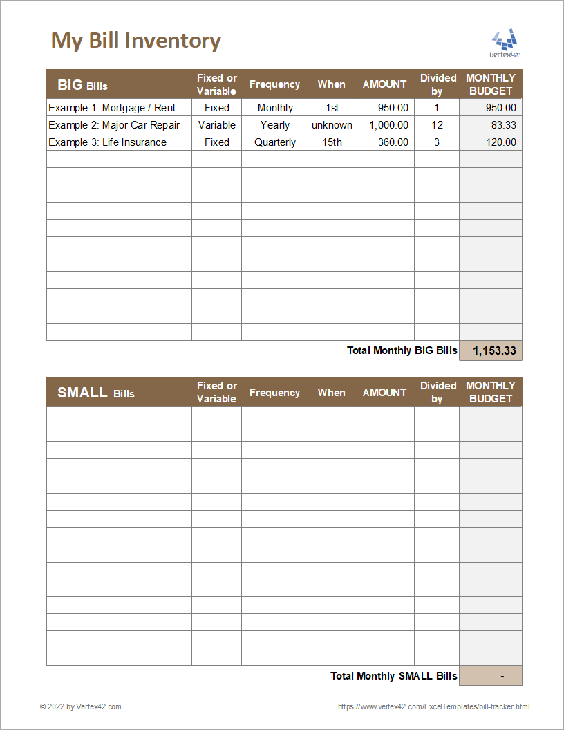 Bill Worksheet Printable