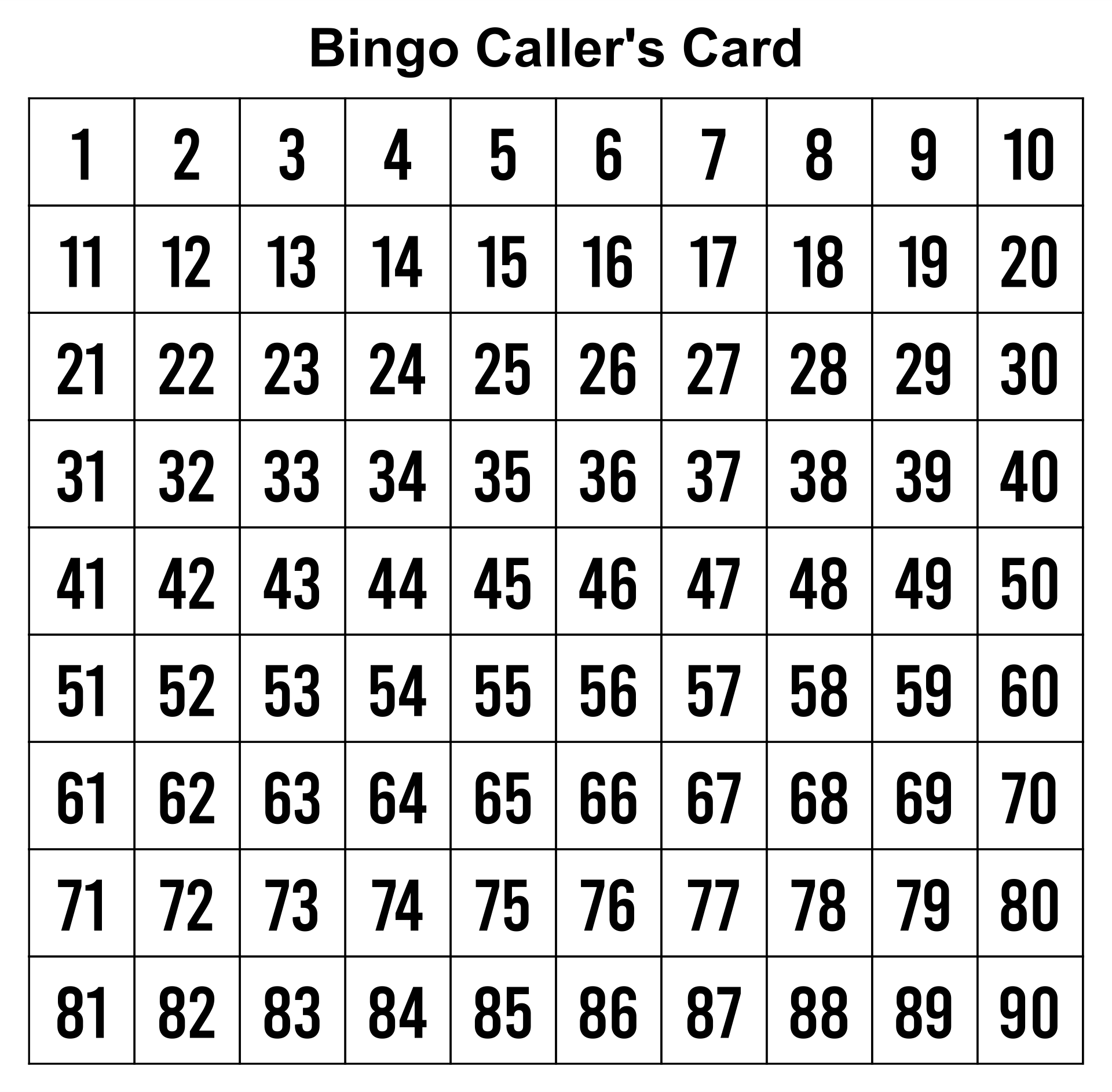 Bingo Master Call Sheet Sheet