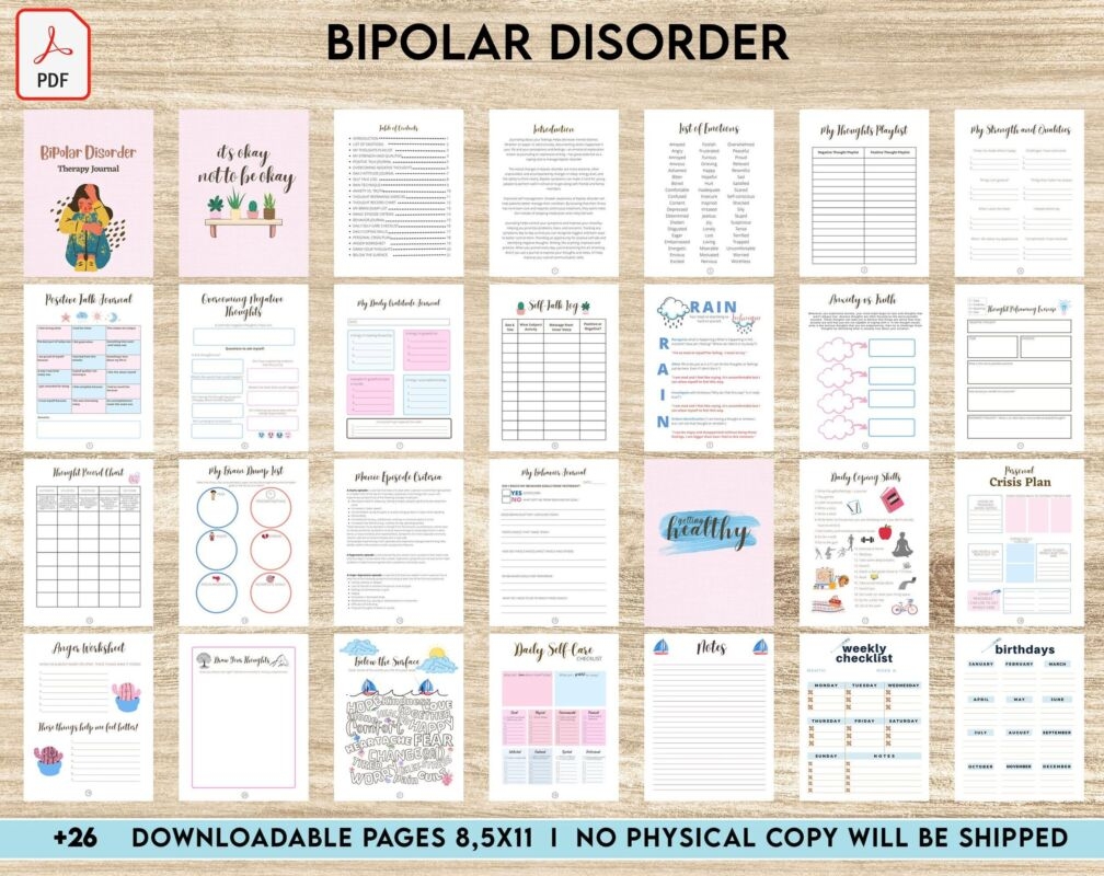 Bipolar Mood Tracker Printable PDF Monitor Your Mental Health Anxiety Depression And Manic 8 5 X 11
