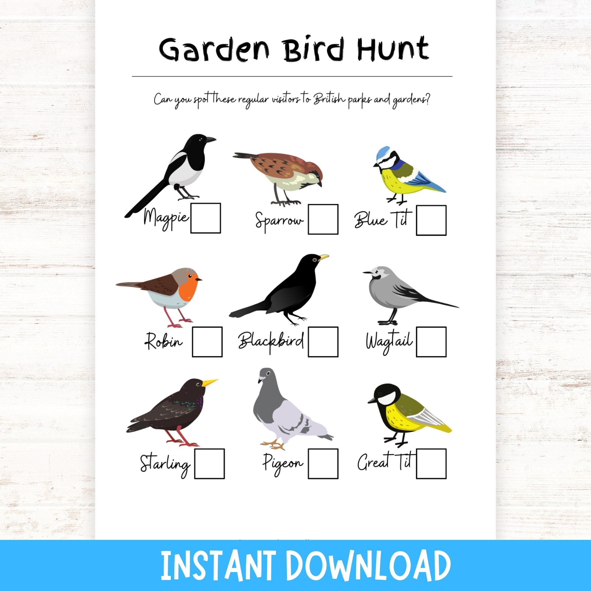 Bird Hunt Printable For Kids I spy Of Common British Garden Birds Etsy