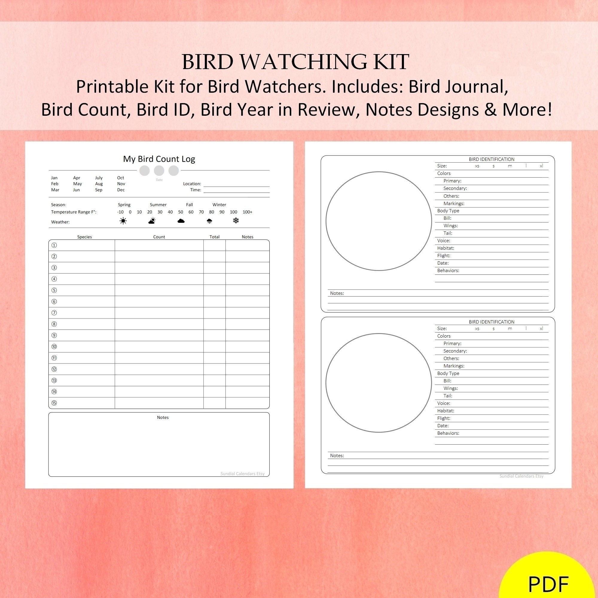 Bird Watching Printable Templates Include Bird Journal Design Birding Count Bird ID Life List MORE PDF Size 8 5x11 Etsy