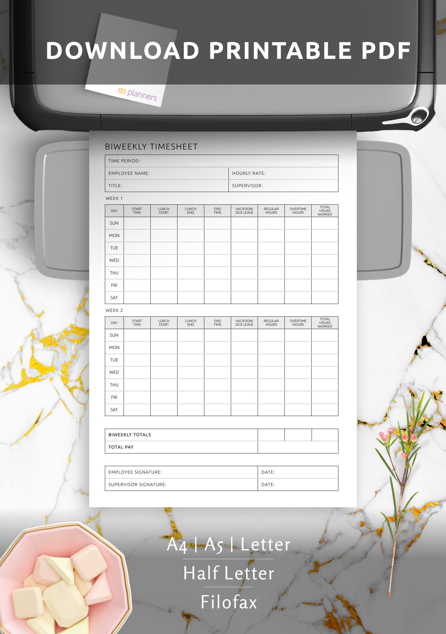 Biweekly Timesheet Template Digital Printable PDF Format Biweekly Timesheet Template Digital Printable PDF Format