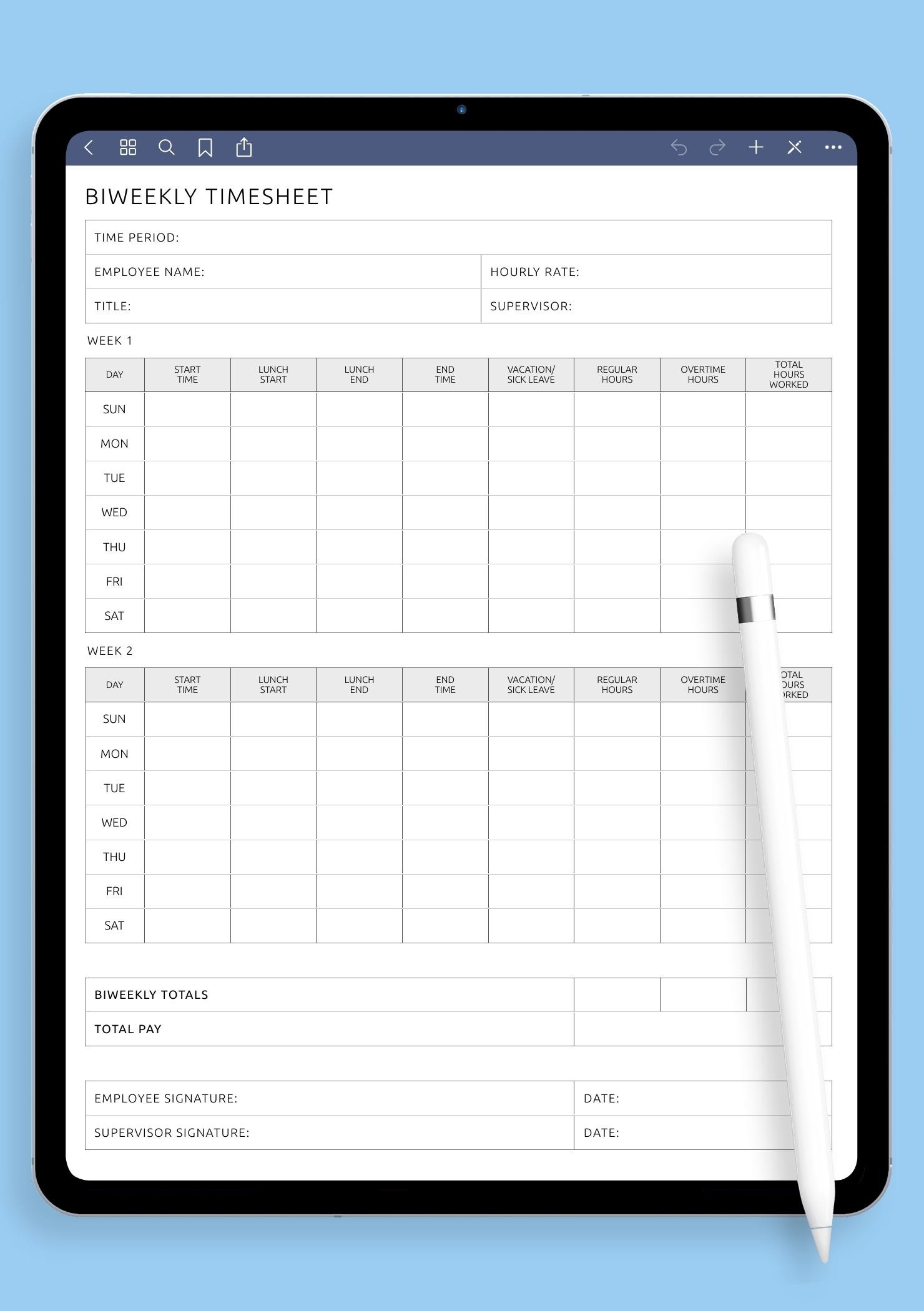 Biweekly Timesheet Template Digital Printable PDF Format Biweekly Timesheet Template Digital Printable PDF Format