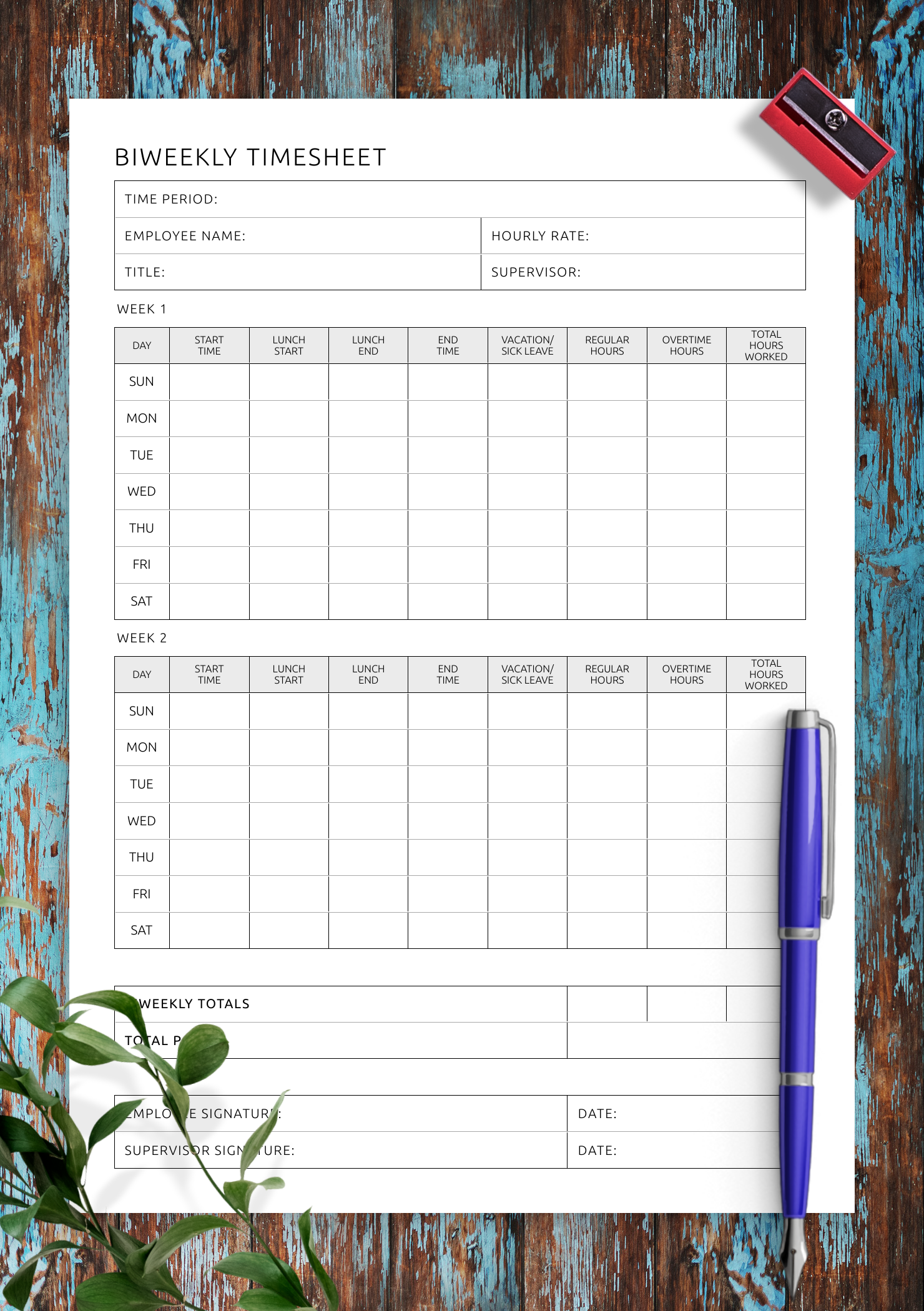 Biweekly Timesheet Template Digital Printable PDF Format Biweekly Timesheet Template Digital Printable PDF Format